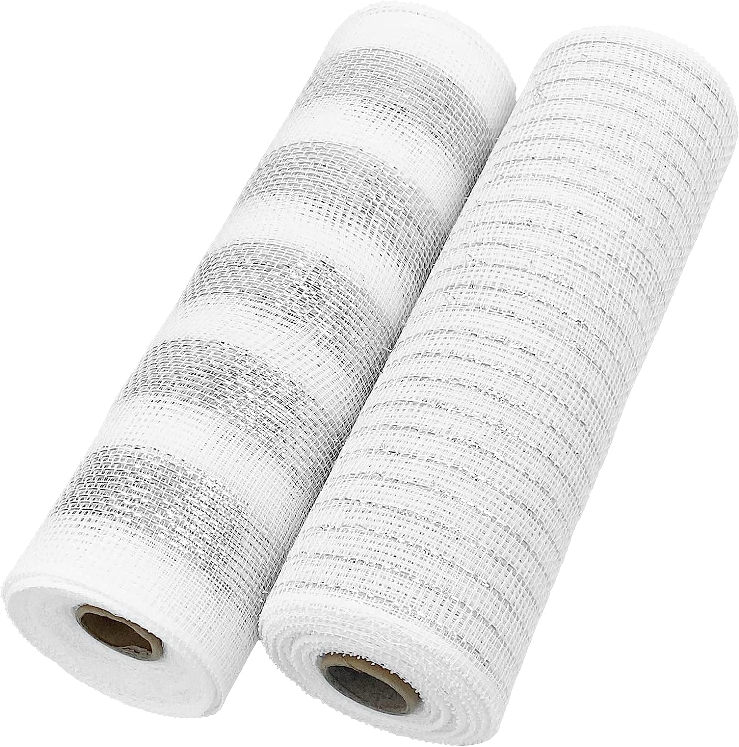 Apragaz 2 Rolls Halloween Deco Mesh, 10 Inch X 10 Yards Silver and White Mesh Ribbon Deco Mesh Rolls for Wreaths, Mesh Ribbon for Christmas Tree, Swags Bows Wrapping,Halloween Netting(Silver, White)
