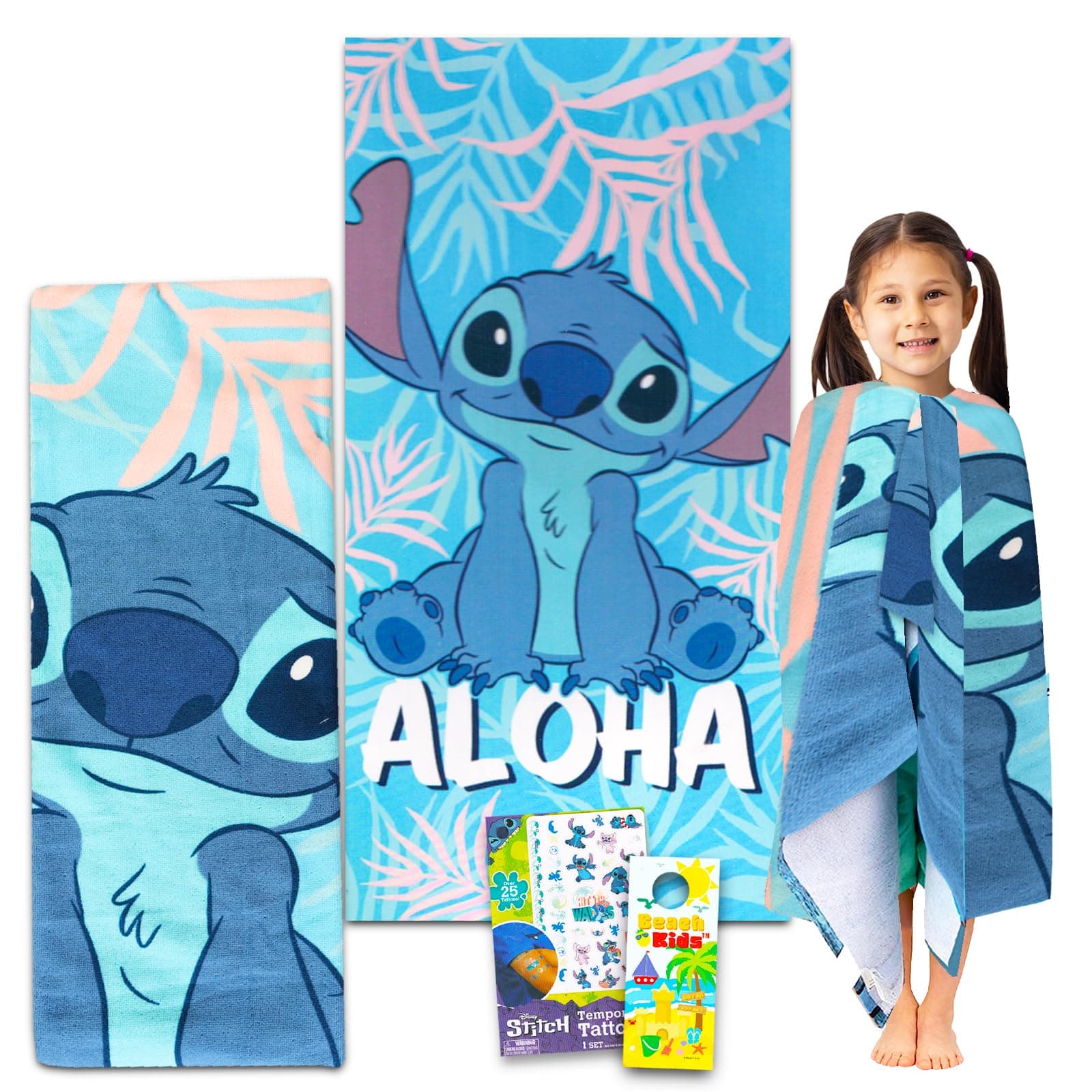 Disney Lilo and Stitch Beach Towel Set - Bundle with 27" x 54" Stitch Microfiber Pool Towel Plus Tattoos, More | Lilo and Stitch Beach Towel for Kids, Adults