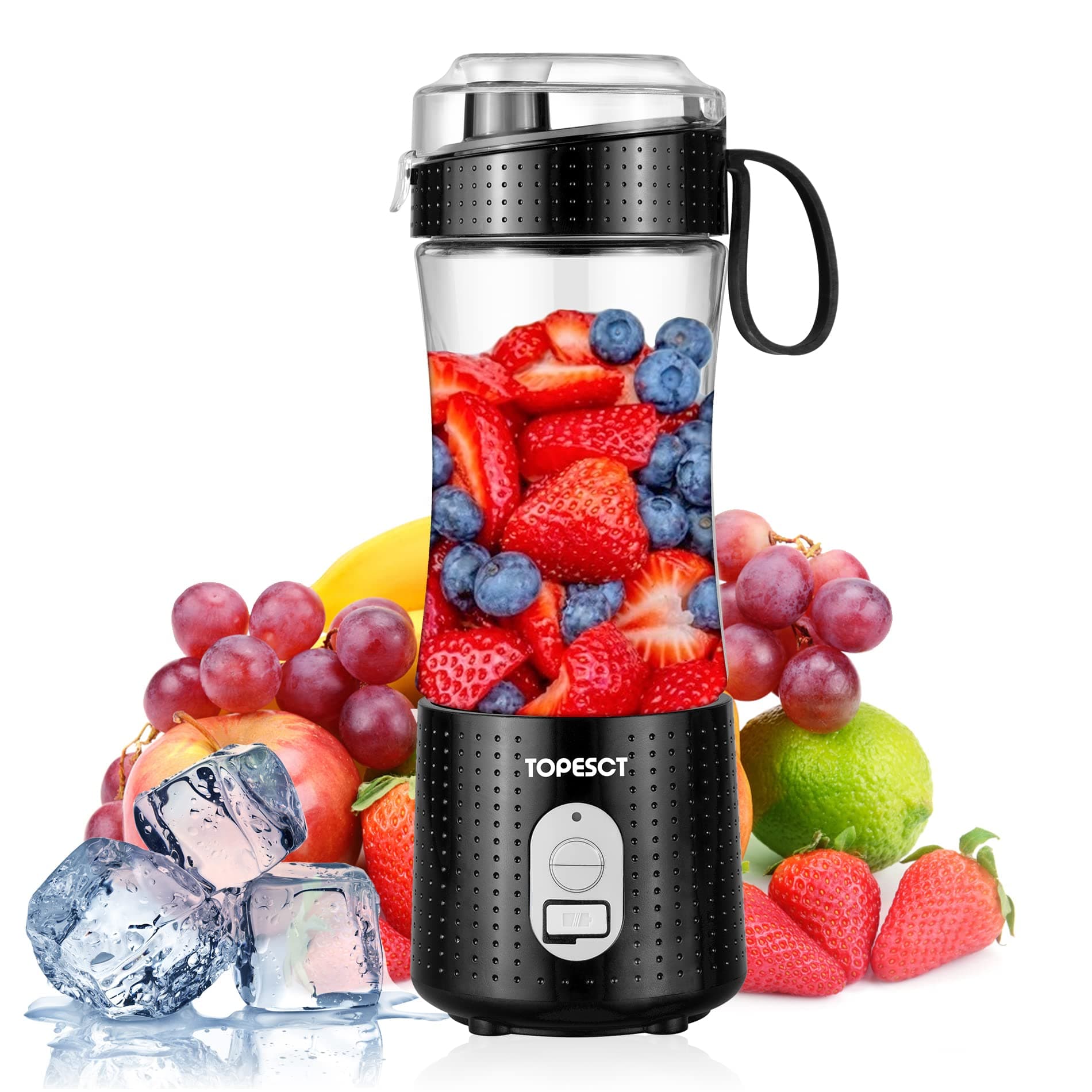 Portable Blender, Personal Mixer Fruit Rechargeable with USB, Mini Blender for Smoothie, Fruit Juice, Milk Shakes 380ml, Six 3D Blades for Great Mixing (Black)