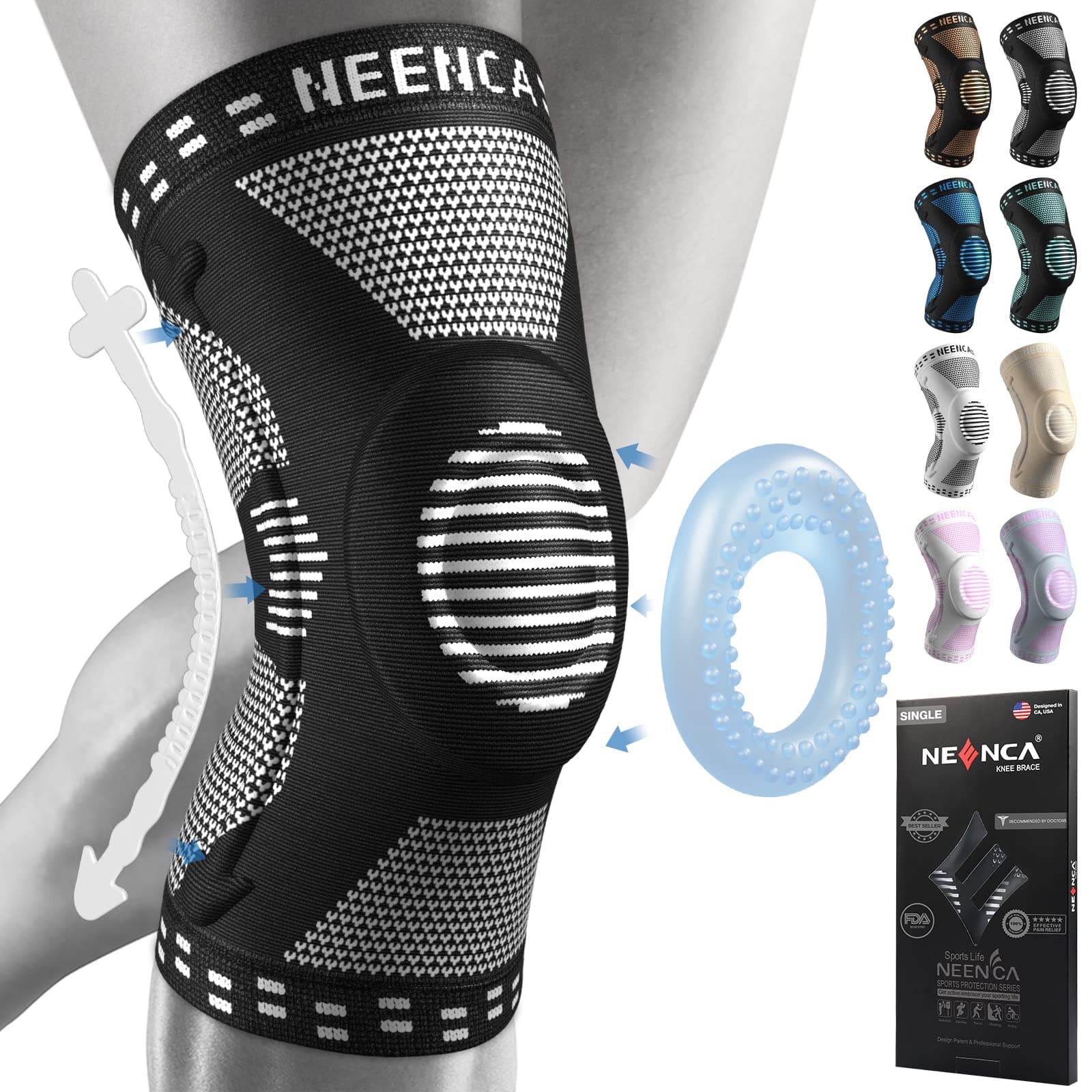 – NEENCA Professional Knee Brace,Knee Compression Sleeve Support for Men Women with Patella Gel Pads & Side Stabilizers,Medical Grade Knee Pads for Running,Meniscus Tear,ACL,Arthritis,Joint Pain Relief