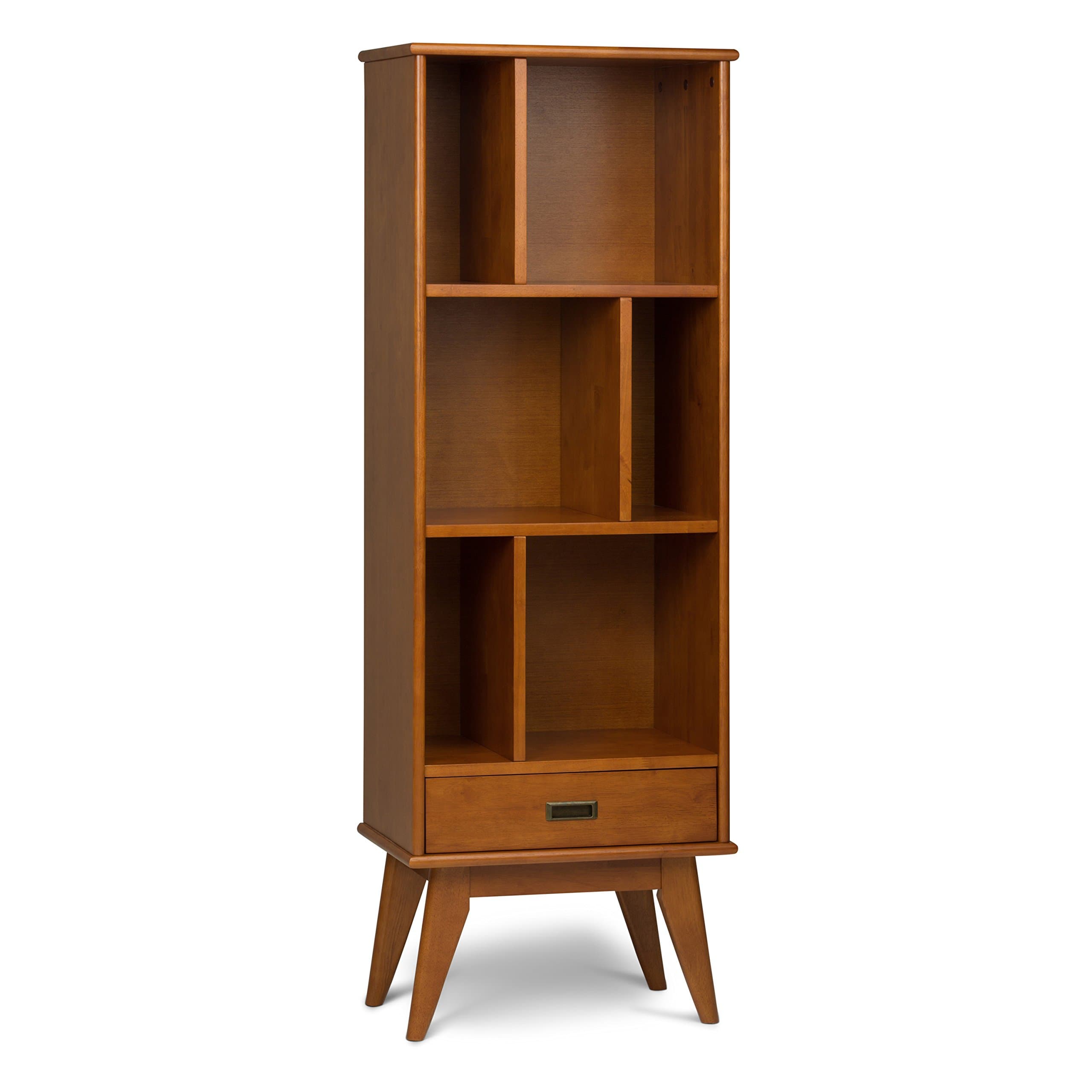 Simpli Home Draper Solid Hardwood 64 inch x 22 inch Mid Century Modern Bookcase and Storage Unit in Teak Brown