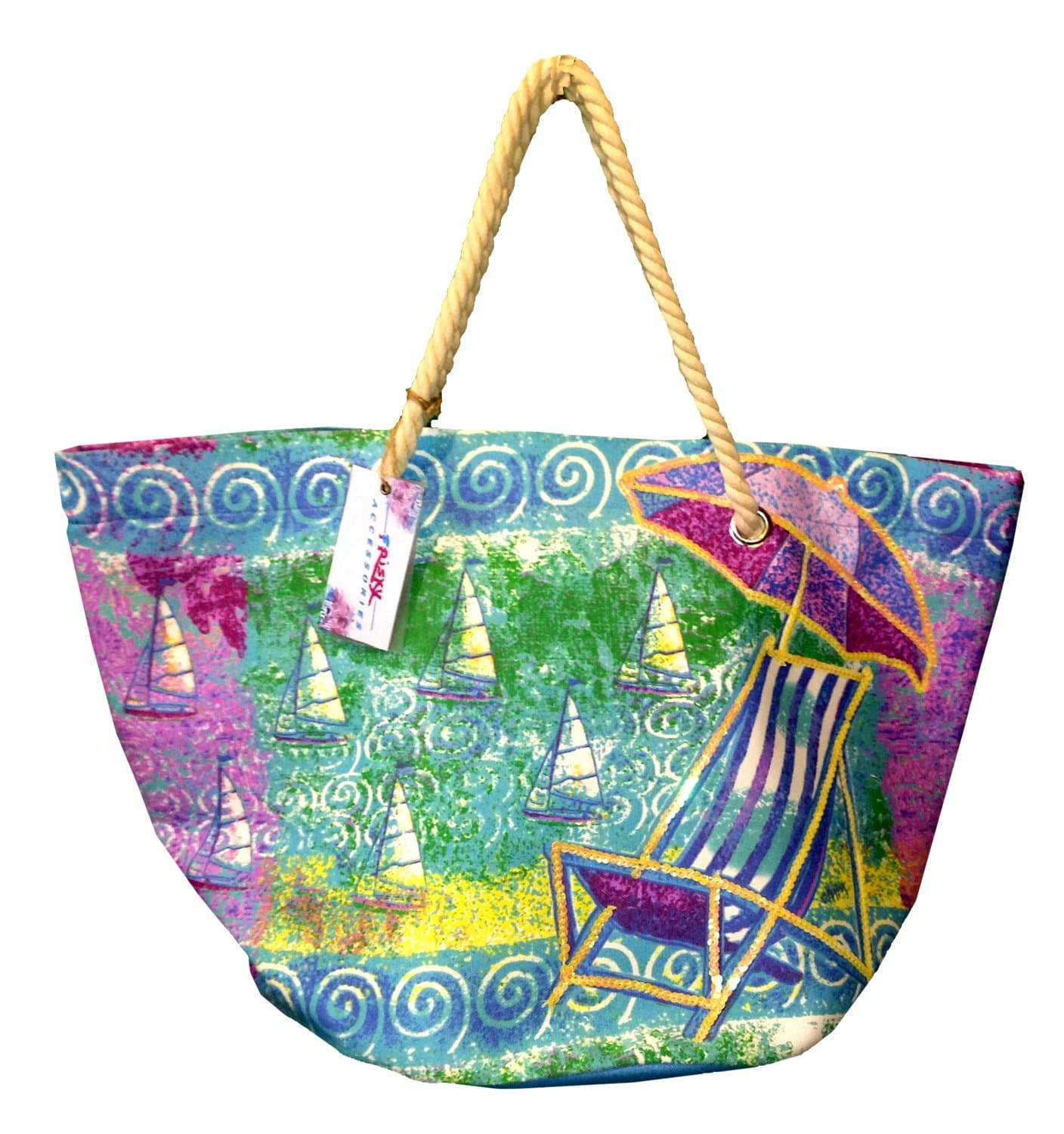 Oversize "At the Beach" print Canvas Beach Tote Bag - W24" D14" H15"