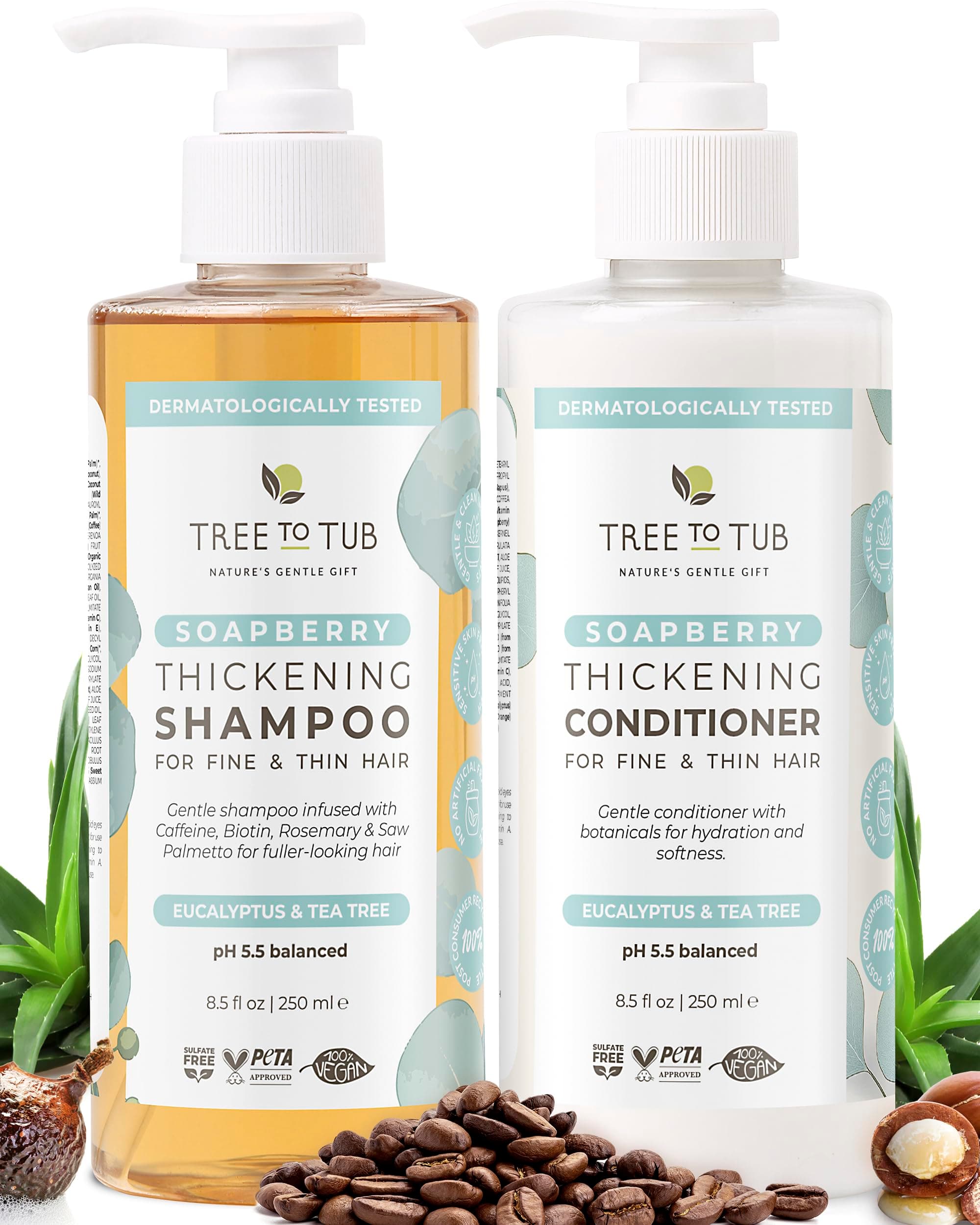 Volumizing Biotin Shampoo and Conditioner Set - Activating Caffeine for Fuller Hair, Thickening Shampoo and Conditioner for Women & Men, Sulfate Free w/Natural Soapberry Organic Argan Oil