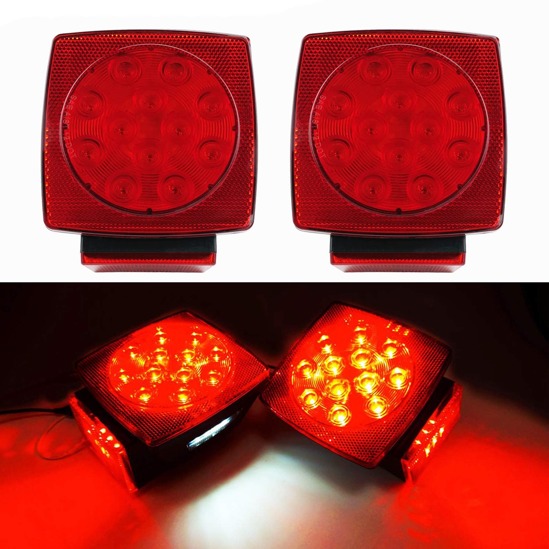 iBrightstar IP68 Waterproof Square Trailer Lights kit, Red Brake Stop Tail Running License LED Light Lamp for 12V Camper Truck RV Boat Snowmobile Marine Under 80", DOT Compliant