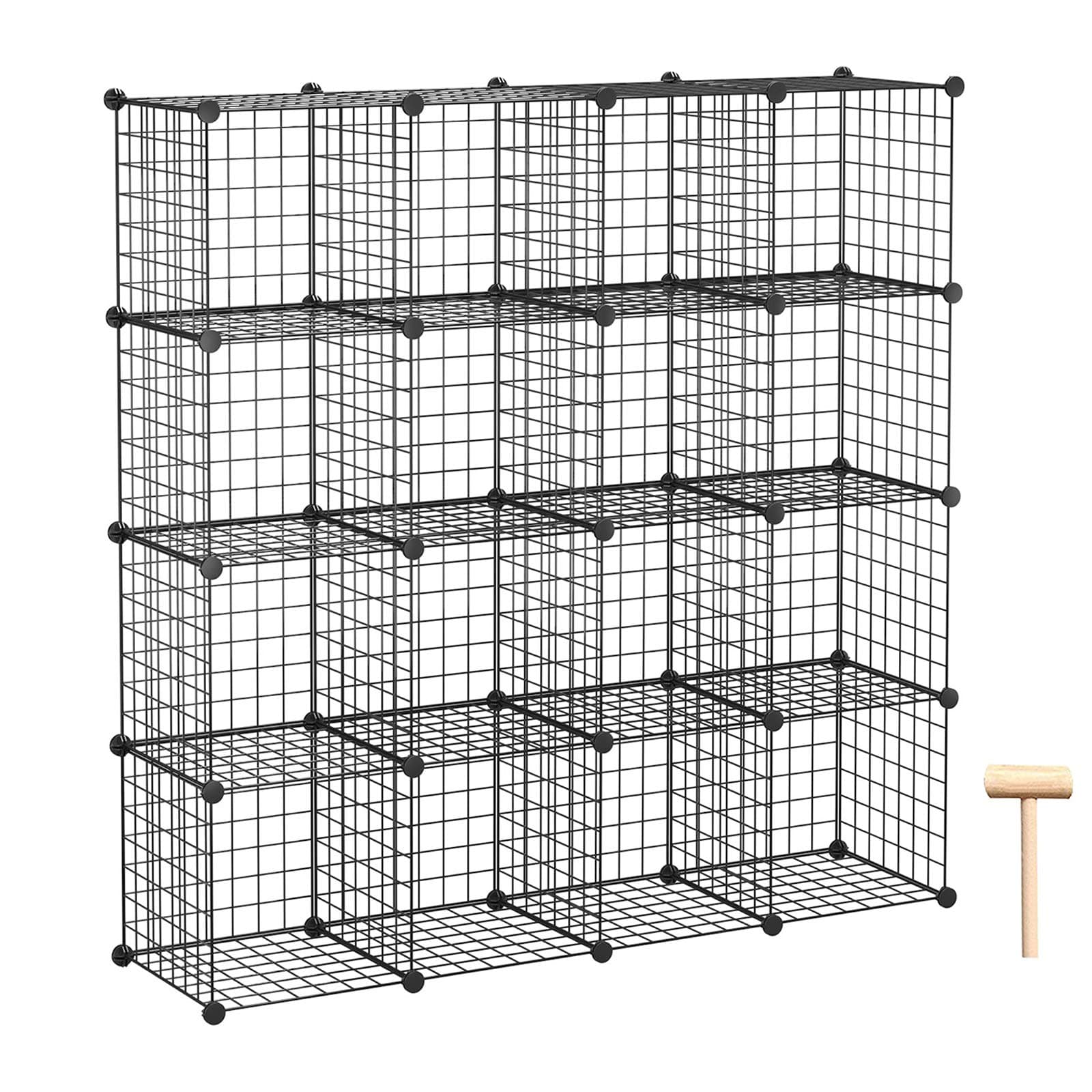 C&AHOME Wire Storage Cubes, Metal Grids Bookshelf, Modular Shelving Units, Stackable Bookcase, 16 Cubes Closet Organizer for Home, Office, Kids Room, 48.4”L x 12.4”W x 48.4”H Black