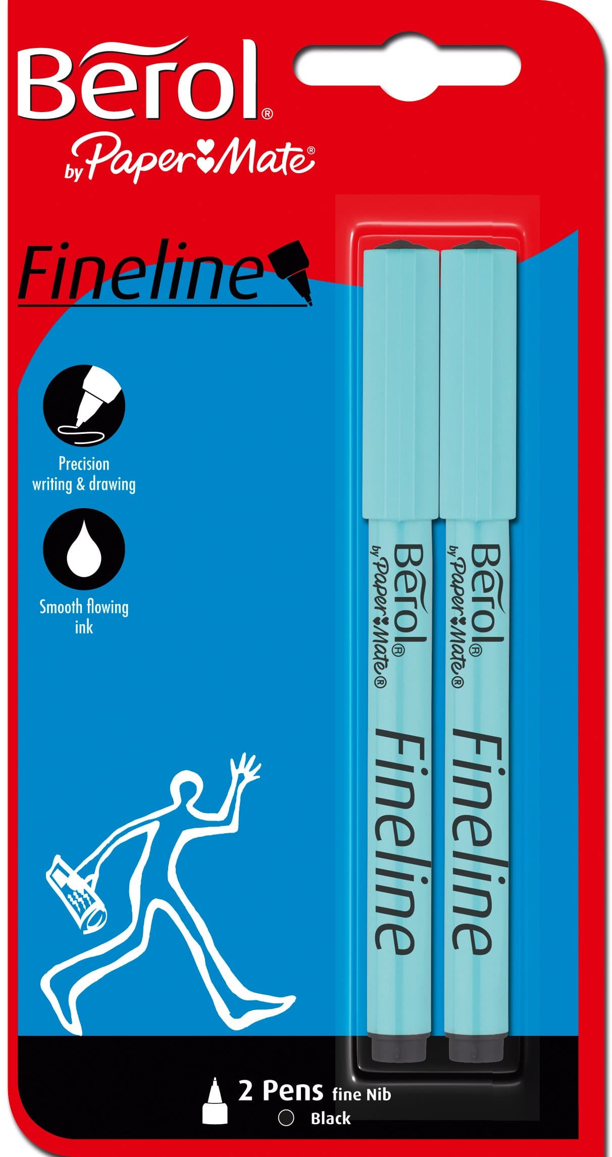 Berol Fineline Pen Fine Nib 0.4mm - Black (Pack of 2)