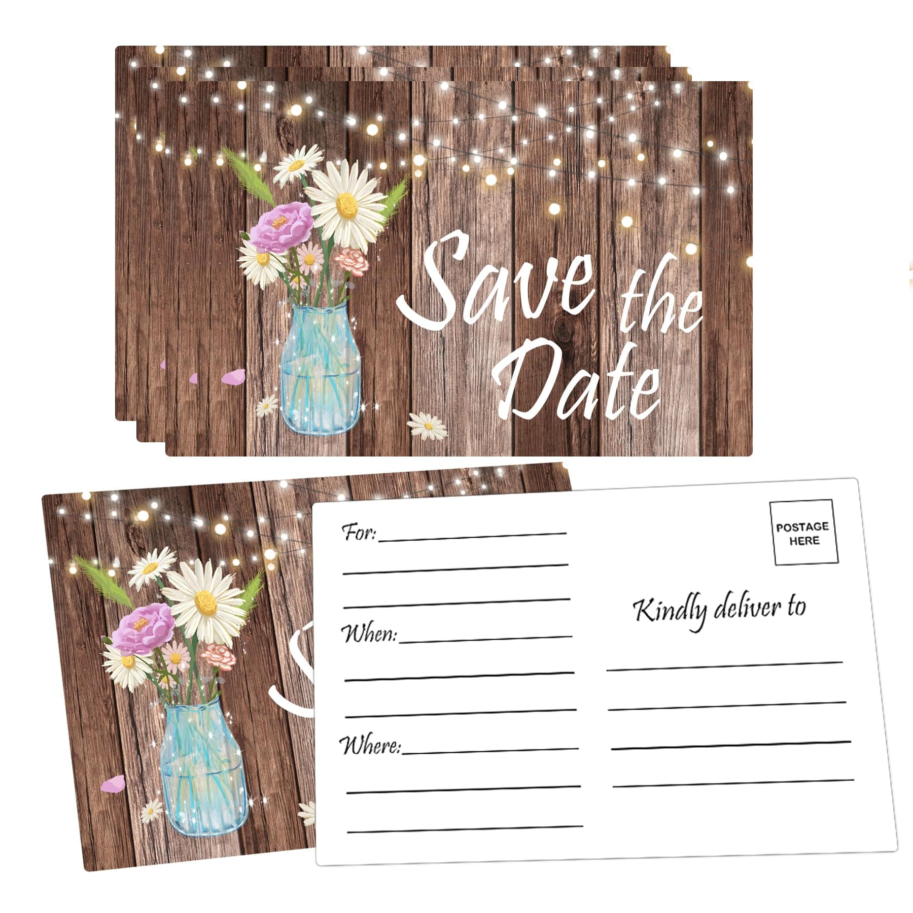 4" x 6" Rustic Save The Date Postcards 50pcs Birthday Invitation Event Reminder Cards Wedding Invitation Cards with Mailing Side for for Wedding, Engagement, Anniversary, Baby Shower, Birthday Party