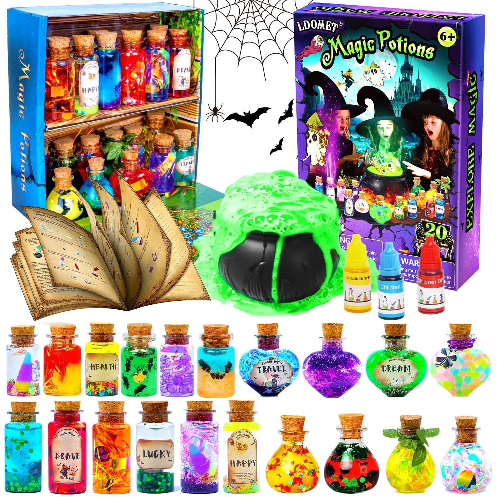 Magic Potion Set for Children - Mix 20 Fairy Dust Potion Bottles, Halloween Christmas Party Decorations, Creative Gift Art Craft Toy for Boys Girls 6 7 8 9 10+