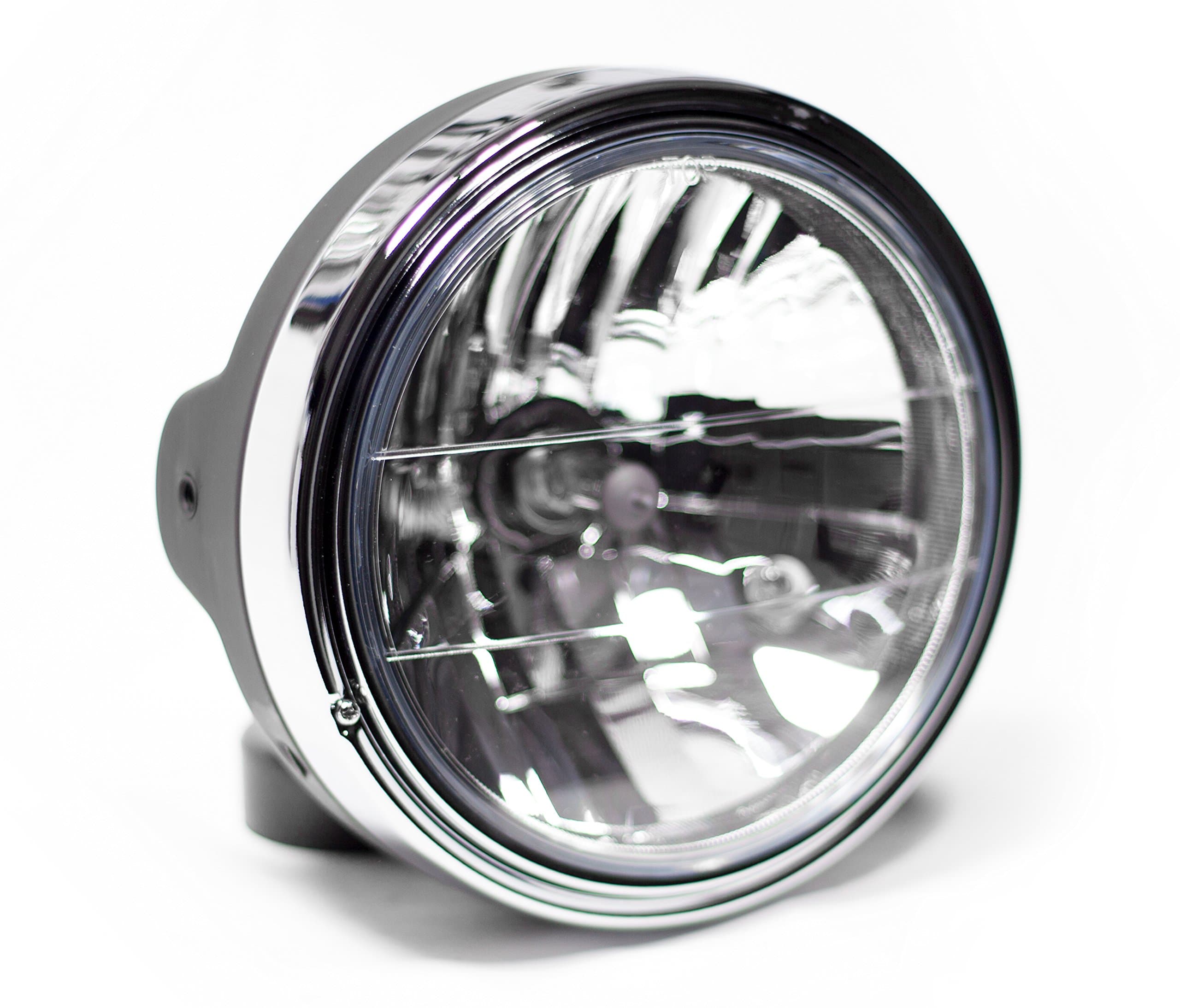 Black & Chrome 7" Metric Style Motorcycle Headlight Assembly
