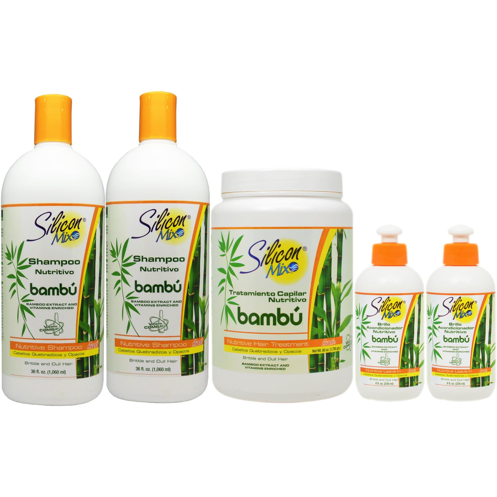Silicon Mix Bambu Shampoo 36oz (Pack of 2) & Treatment 60oz & Leave-in 8oz (Pack of 2) "Set"