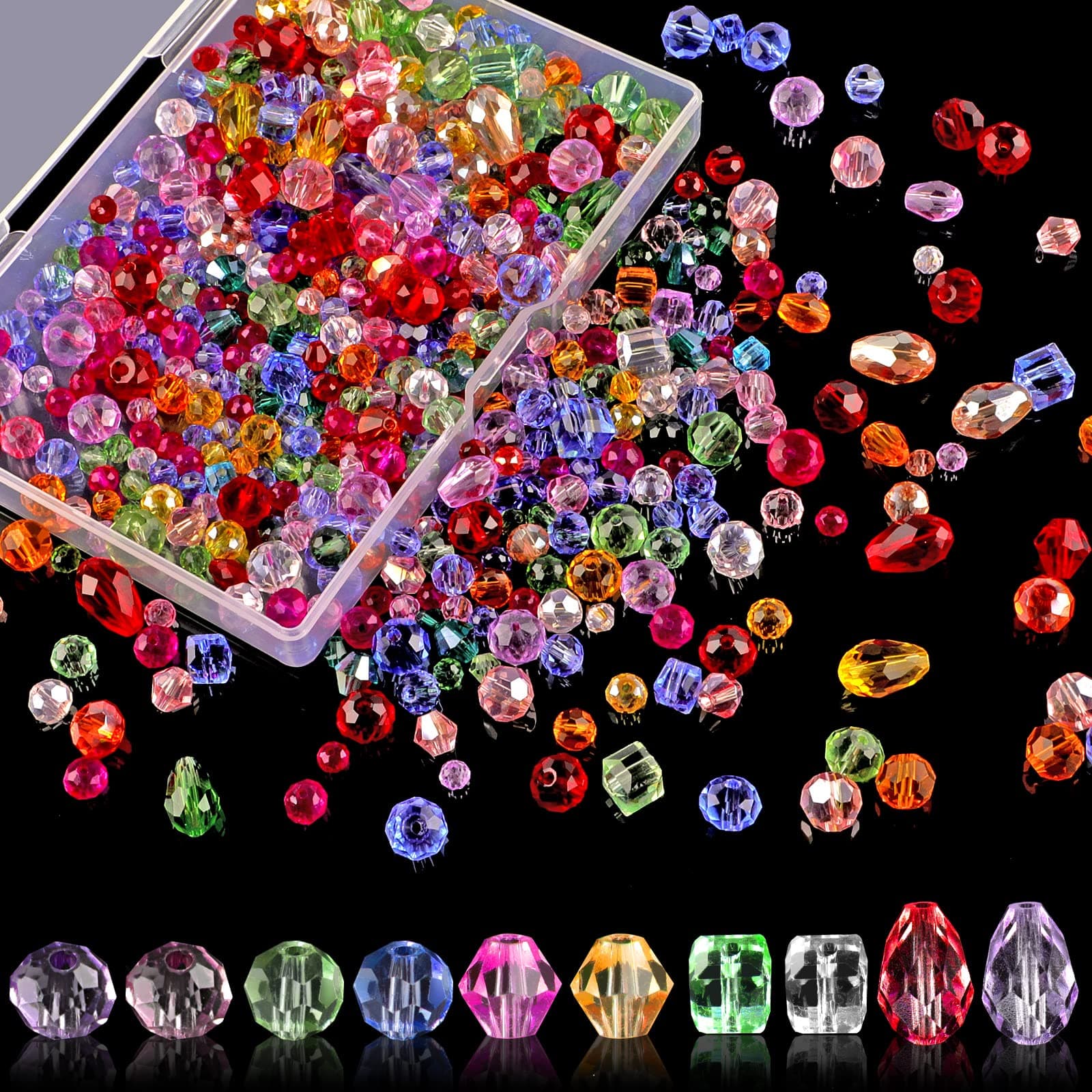 Crystal Beads, 600 Pcs Assorted Glass Beads for Jewelry Making, Rondelle Beads with Container Box, Mixed Color (4/6/8mm)