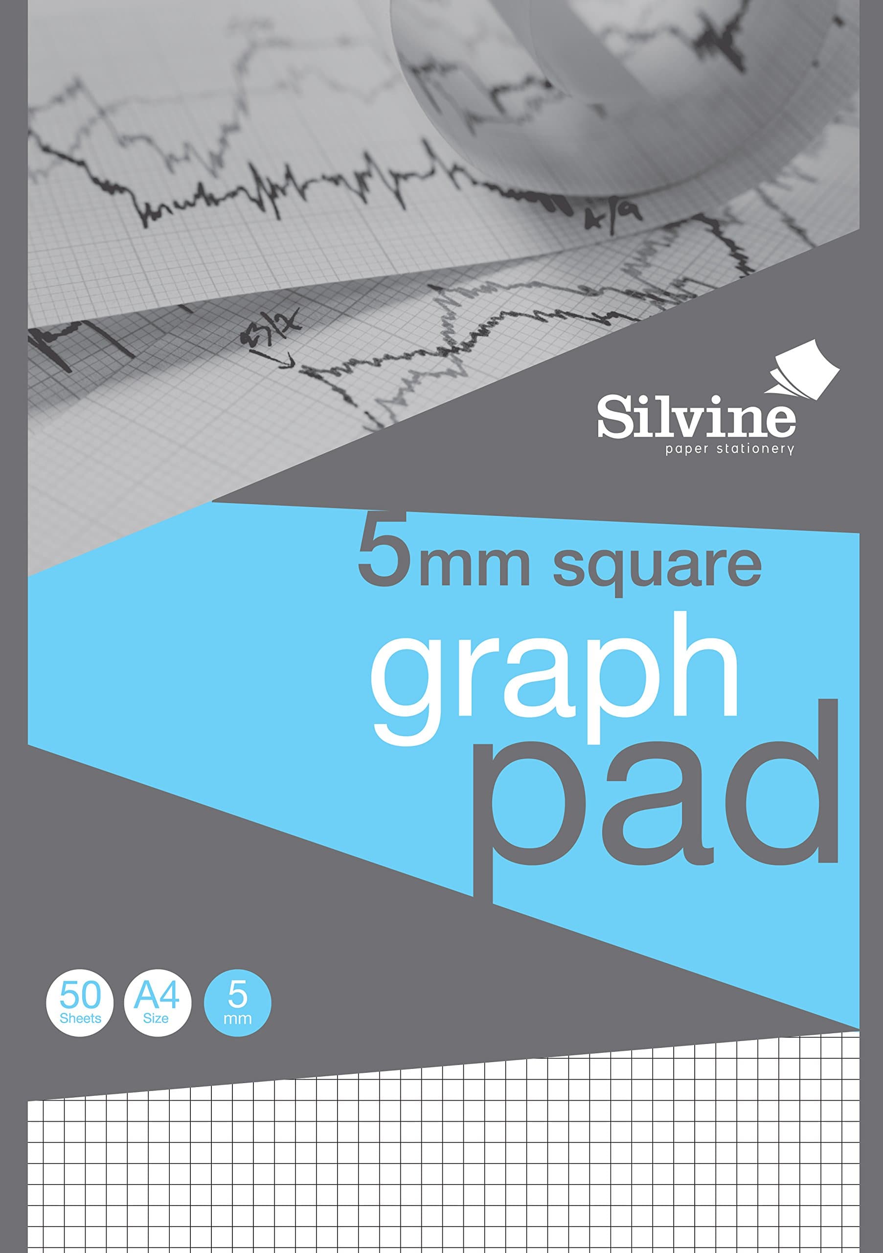 Silvine A4 Professional Graph Pad. 50 Sheets of Quality 90gsm Paper, Printed 5mm Squares. Ref A4GPX