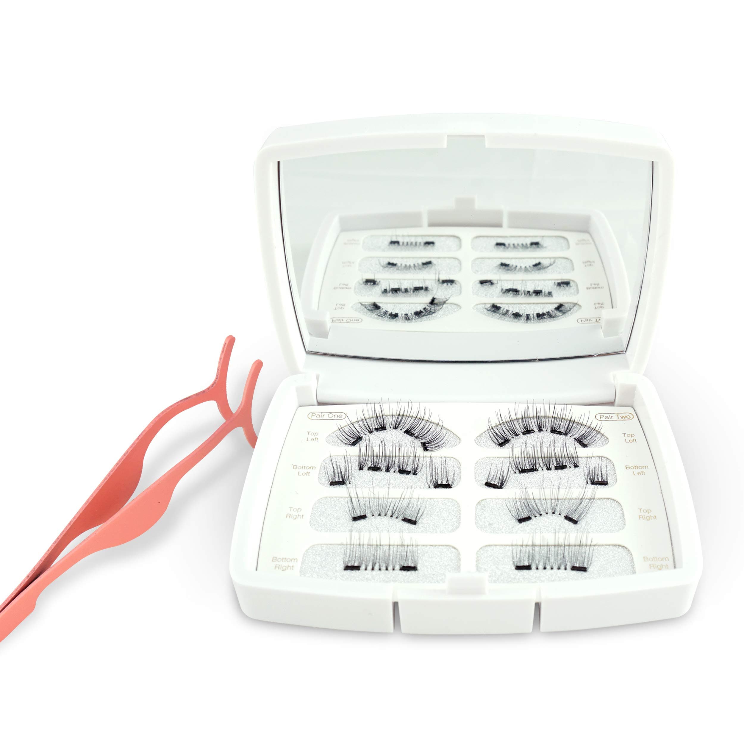 3D Magnetic Eyelashes - One Long & One Short Reusable Eyelashes - Ultra-thin & Lightweight Lash Extension - False Eyelashes kit Includes Tweezers, Travel Box, Video and Mirror