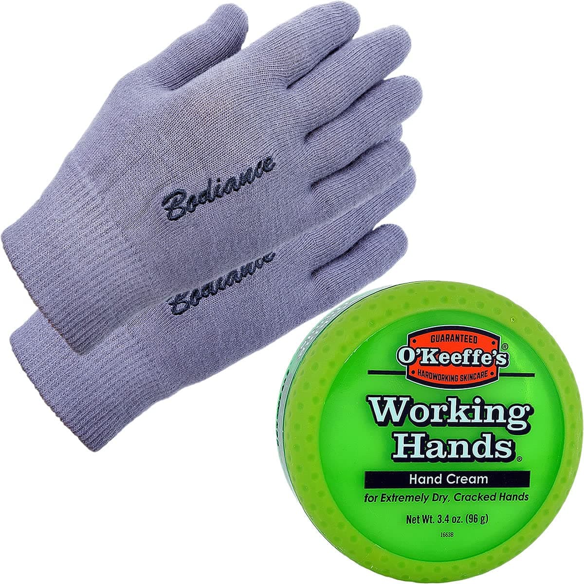 O'Keeffe's Working Hands Cream & Gloves Bundle: Unscented, Non-Greasy 3.2 oz. Cream, Gel Moisturizing Gloves (1 pair, Gray)