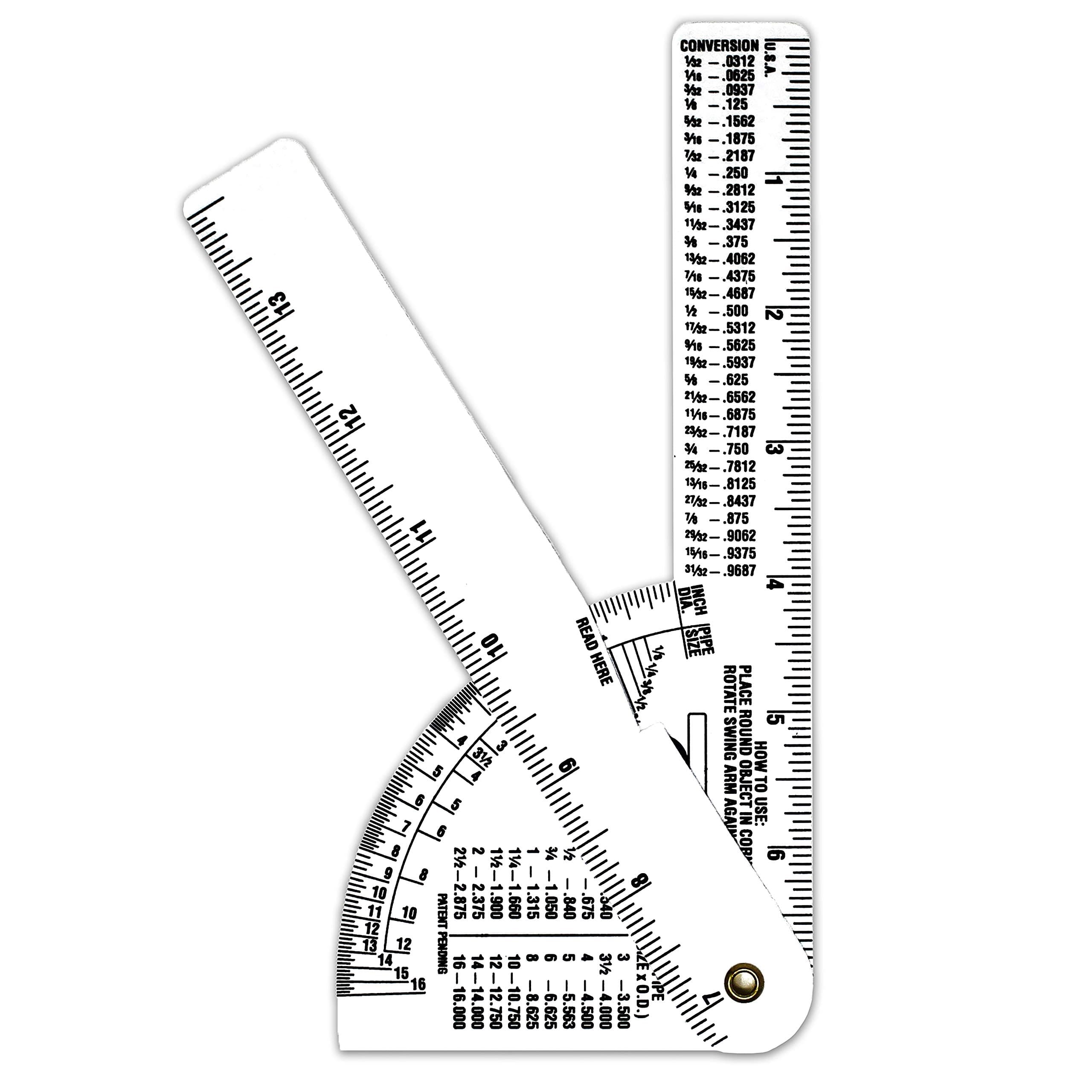 Pipe Caliper / Diameter Caliper and Ruler - Fractional - 3 Pack - White Styrene