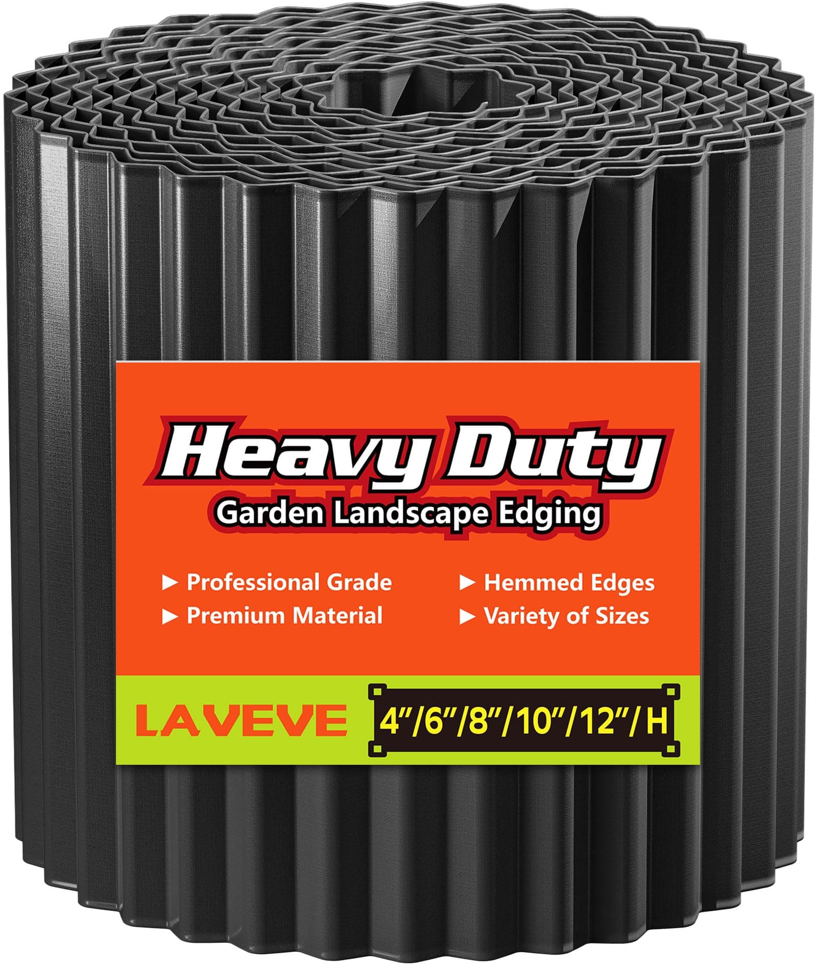LAVEVE Corrugated Metal Garden Edging 4" x 10Ft, Landscape Edging Border for Lawn, Flower Bed, Garden Fence, Paver Edging (Black)