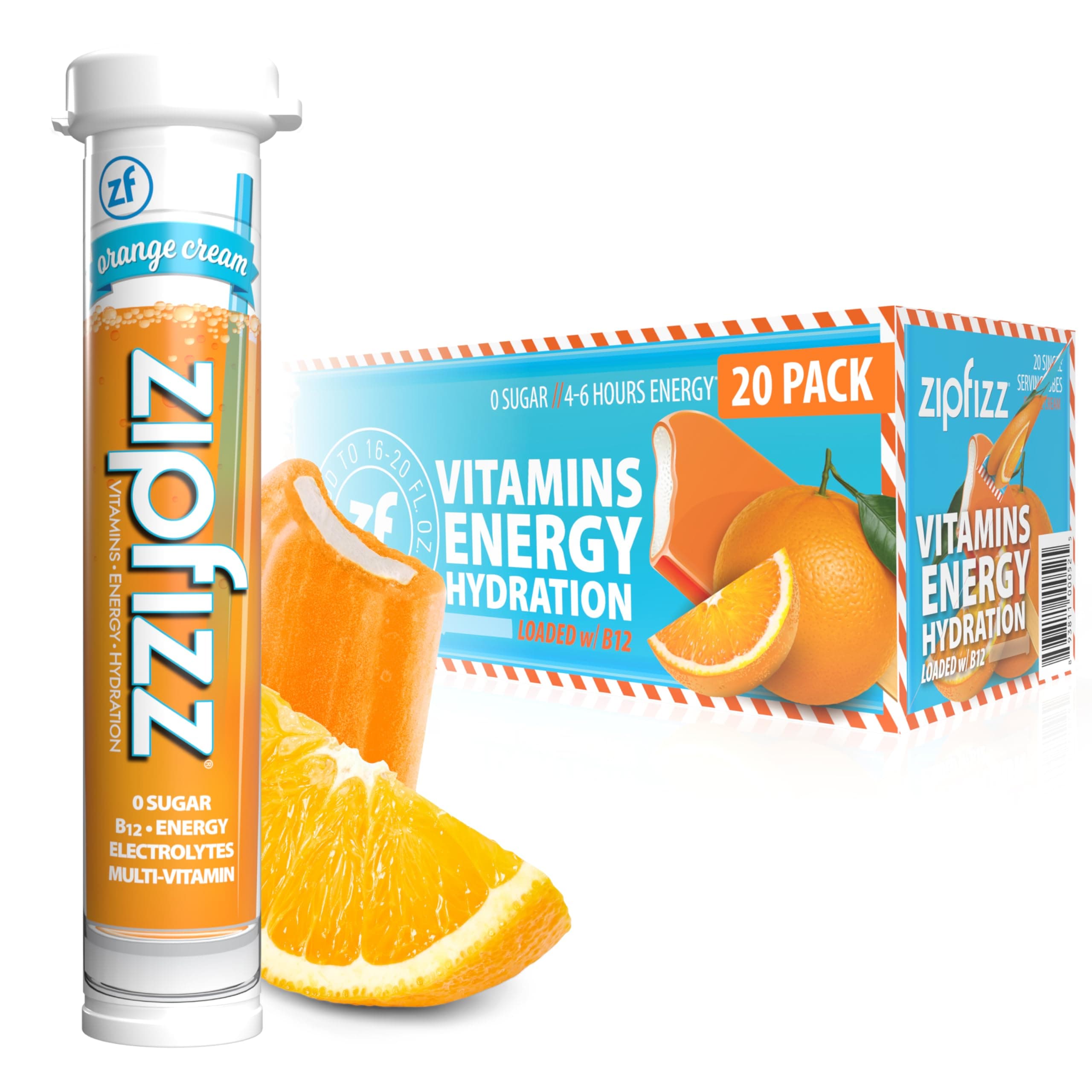 Energy Drink Mix, Electrolyte Hydration Powder with B12 and Multi Vitamin, Orange Cream (20 Pack)