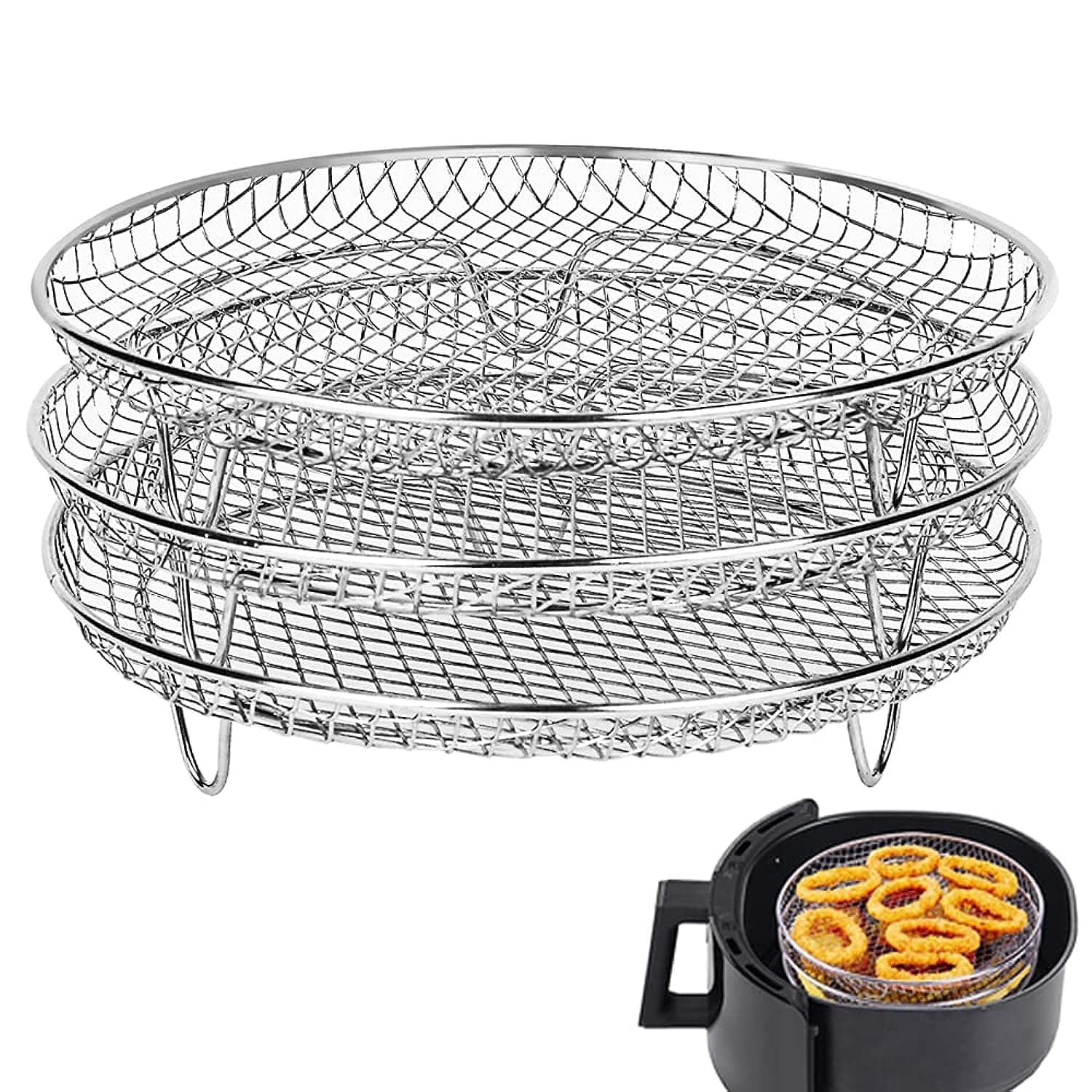 XL Air Fryer Accessories - Three Stackable Racks for Gowise Phillips USA Cozyna Ninjia Airfryer, Stainless Steel Fit All 4.2QT - 5.8QT Fryers, Ovens, Pressure Cookers