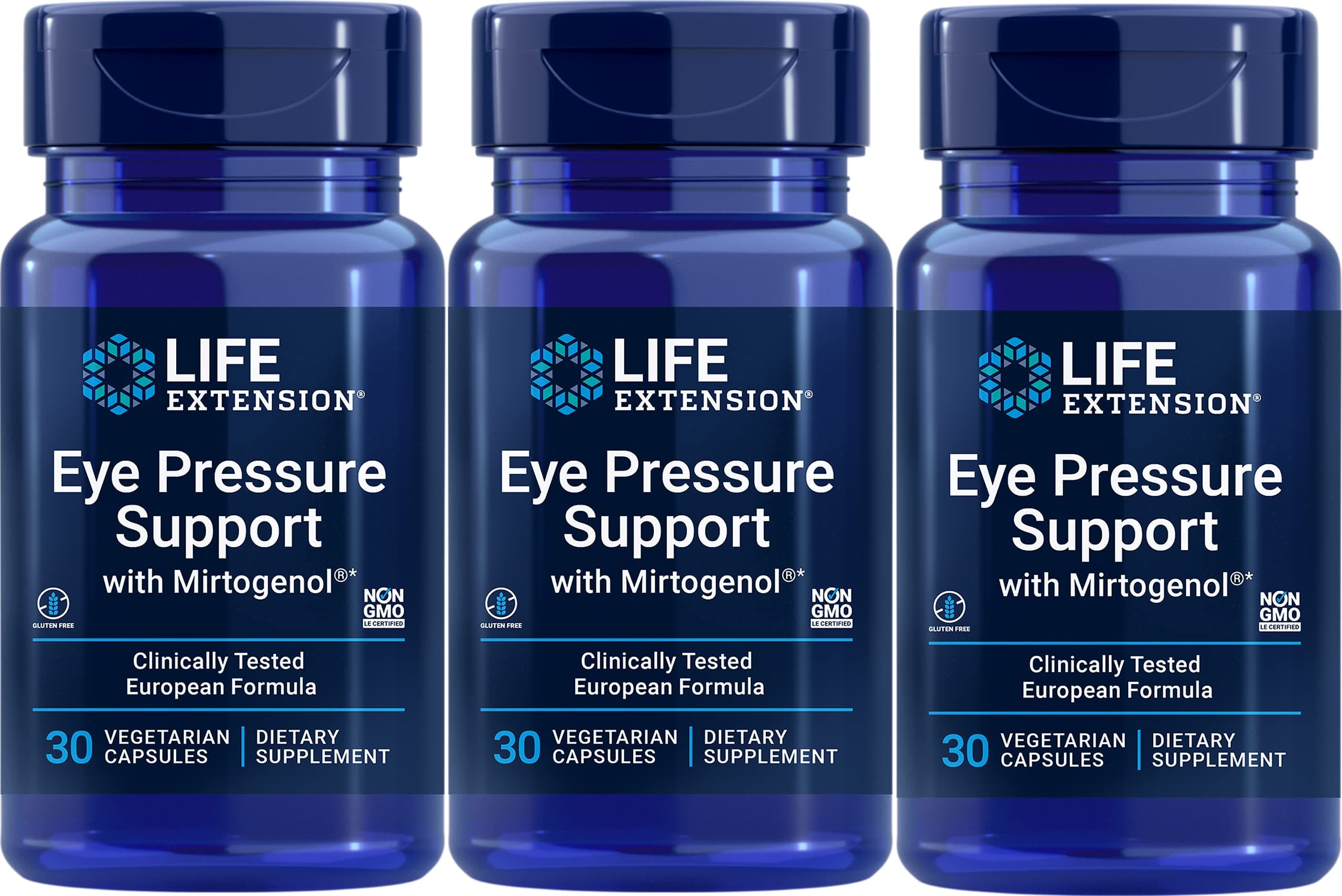 Eye Pressure Support with Mirtogenol,Vcaps 30 Count (Pack of 3)