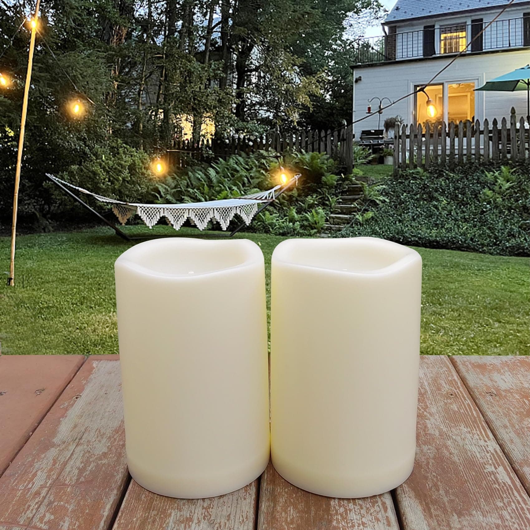 4'x6' Flameless Battery Operated LED Candles with Timer - 2 Pack Outdoor Waterproof Flickering Electric Fake Pillar Tall Candles for Wedding Party, Halloween, Christmas - Cream White
