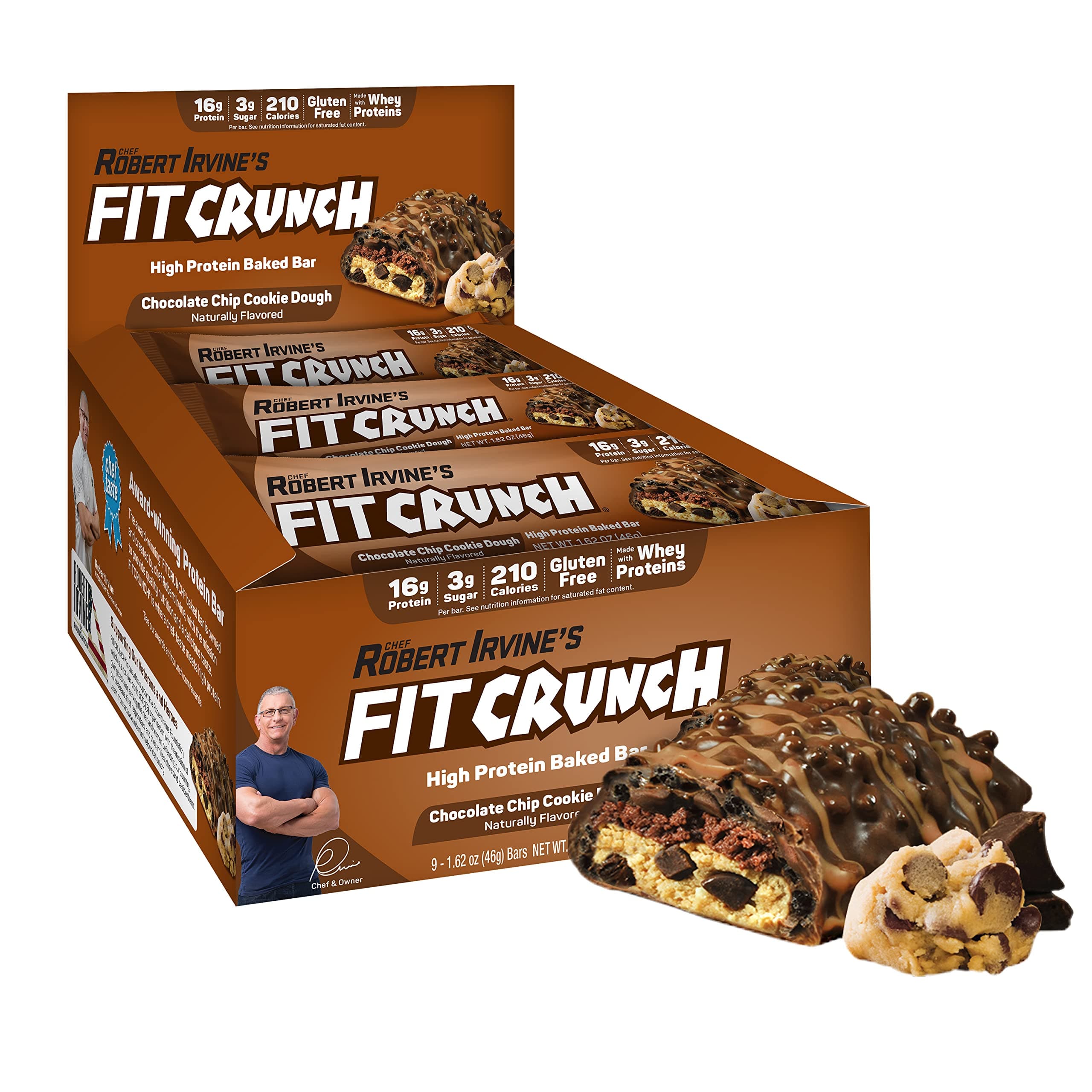 Fit Crunch Snack Size Protein Bars, Designed by Robert Irvine, World’s Only 6-Layer Baked Bar, Just 3g of Sugar & Soft Cake Core (Chocolate Chip Cookie Dough)