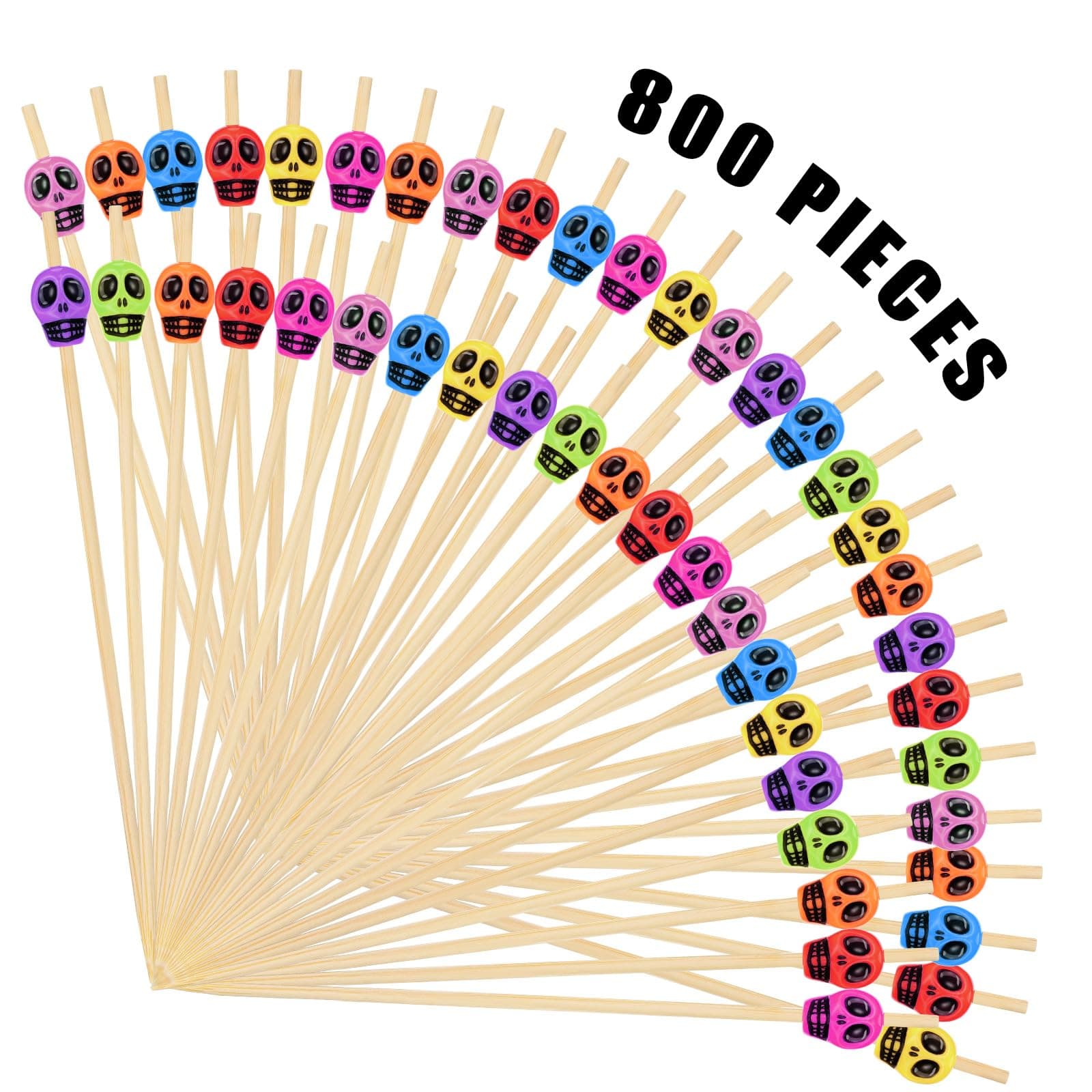 800 Pcs Skull Picks Skull Toothpicks Cocktail Picks for Drinks 4.7 Inch Skewers Sticks Fancy Sandwich Appetizer Bamboo Skewers for Wedding Birthday Party Decorations