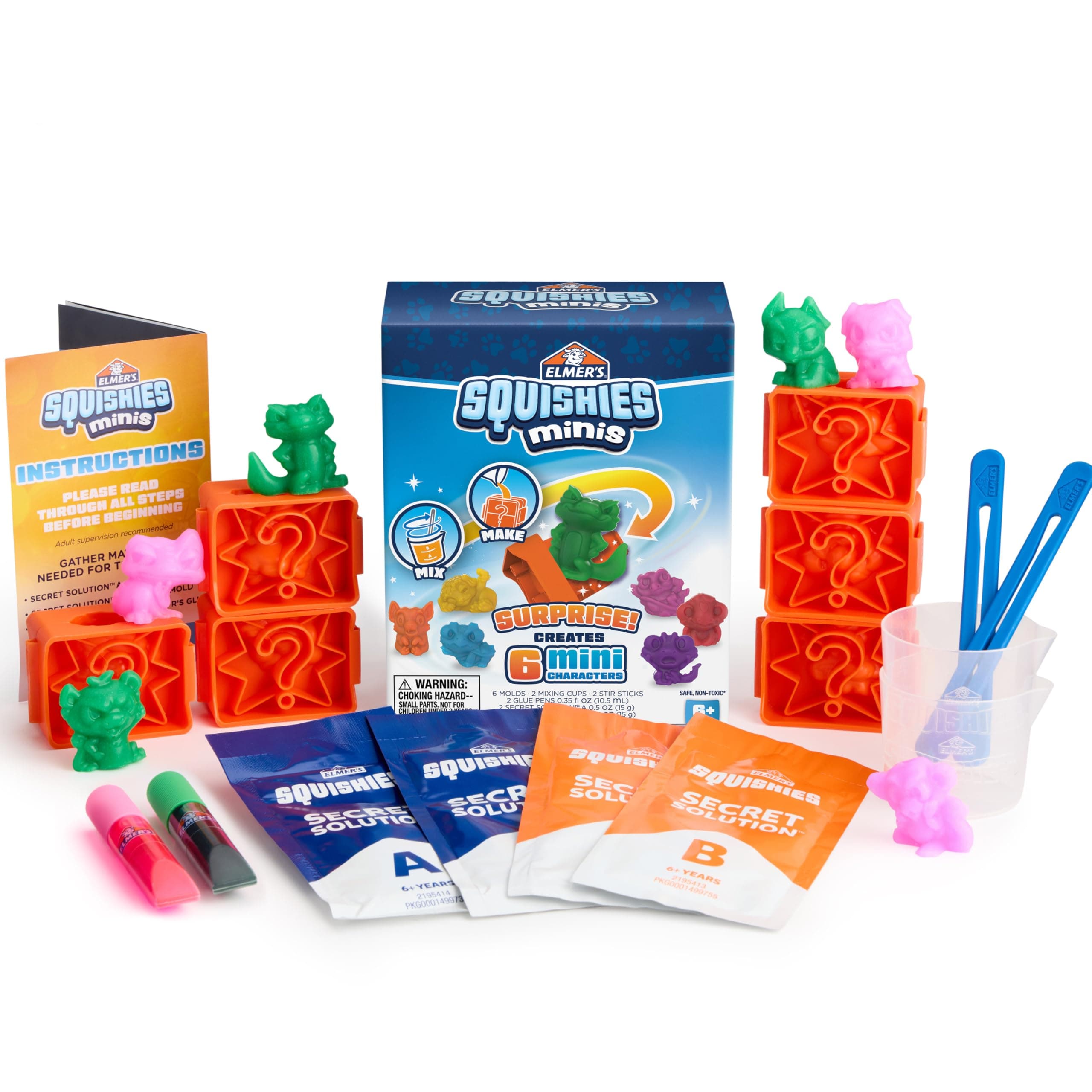 Elmer's Squishies Kids’ DIY Activity Kit, Create 4 Mystery Characters, 24 Piece Kit for Ages 6 and Up, Perfect for Stress Relief and Sensory Play