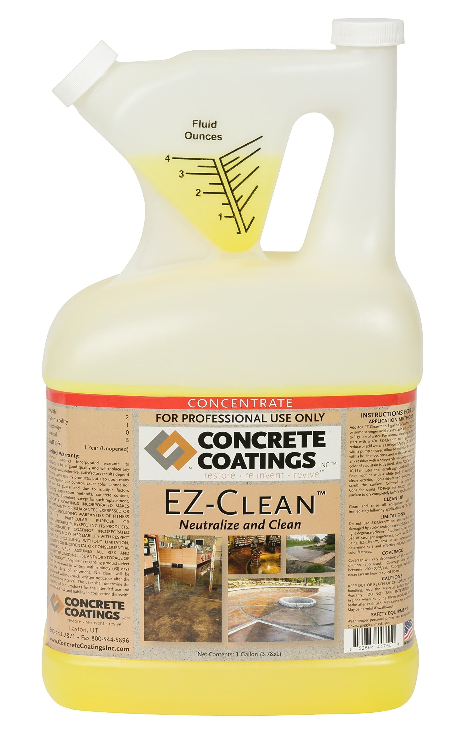 CC Concrete Coatings EZ-Clean - Concrete Acid Stain Neutralizer, Degreaser, Light Cleaner | Easy to Use Concentrated Formula | 1 Gallon Container | Makes up to 32 Gallons