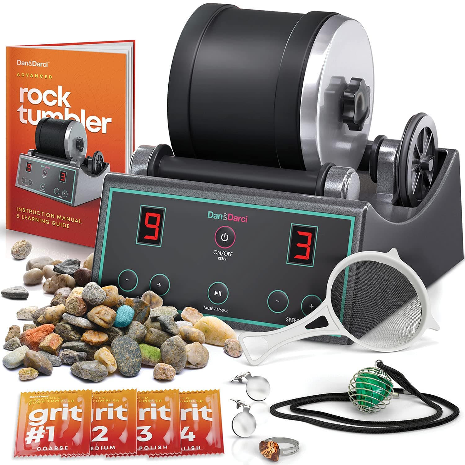 Advanced Professional Rock Tumbler Kit - 9 Day Digital Timer & 3 Speed Settings for Polishing - Transform Rough Rocks into Beautiful Gems Perfect Science & STEM Gift for Children of All Ages: Geology