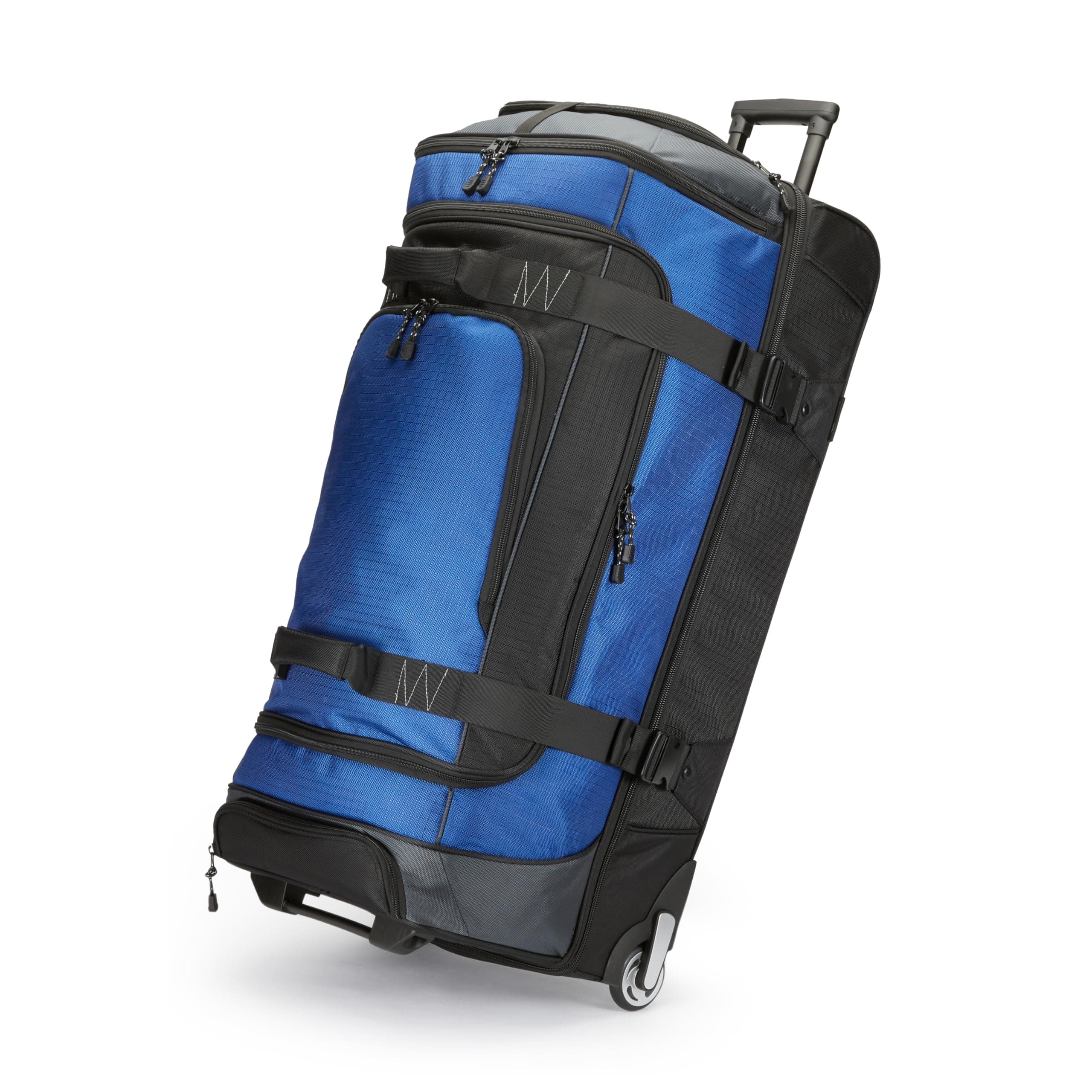 35-Inch Large Rolling Duffel Bag for Travel with Wheels and Handle, Durable Ripstop Polyester, 2 Layers of Space, Multiple Interior and Exterior Pockets, Blue