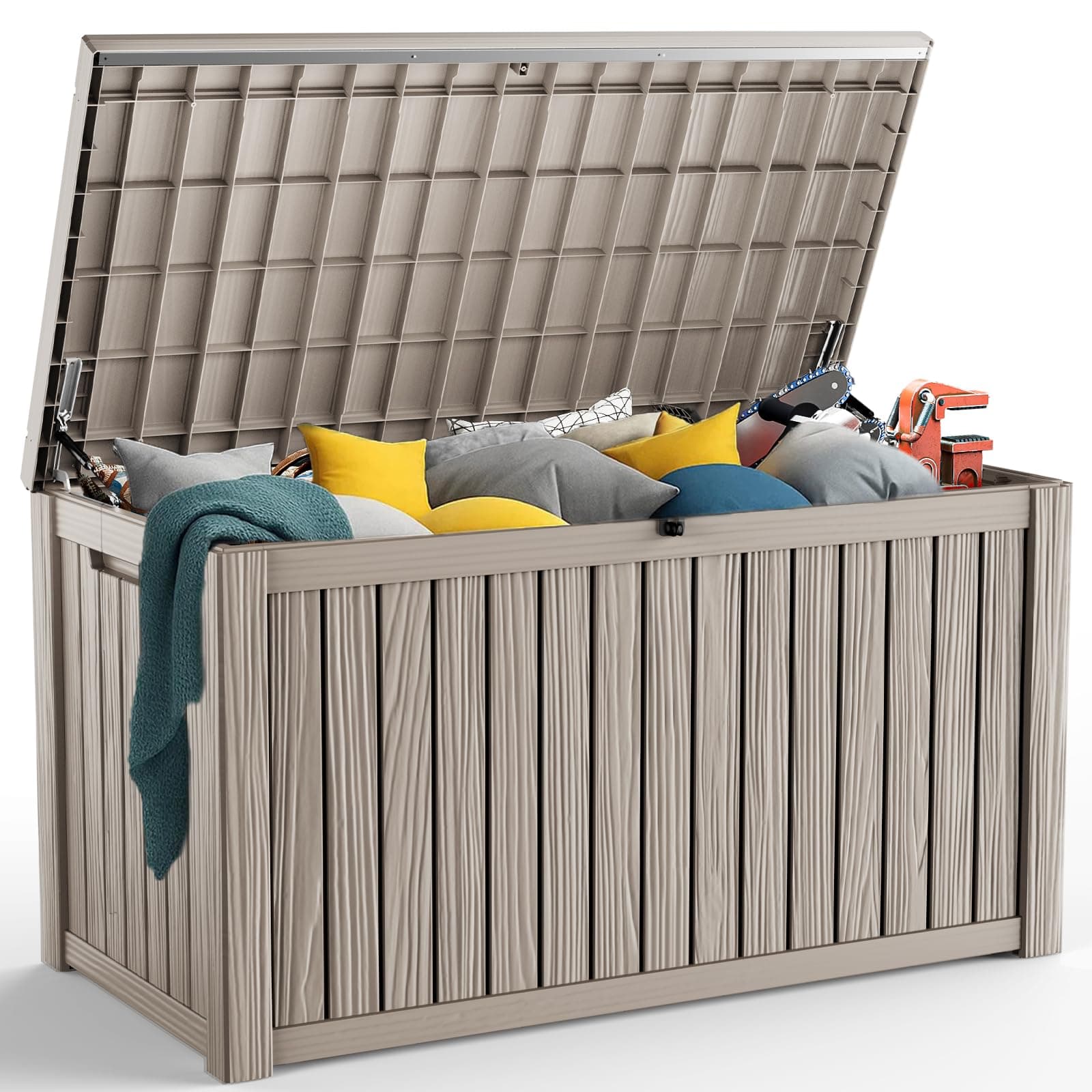 200 Gallon Resin Deck Box, Lockable Patio Outdoor Storage Box for Furniture, Garden Tools and Tools Storage, Waterproof Outside Storage Boxes - Grey