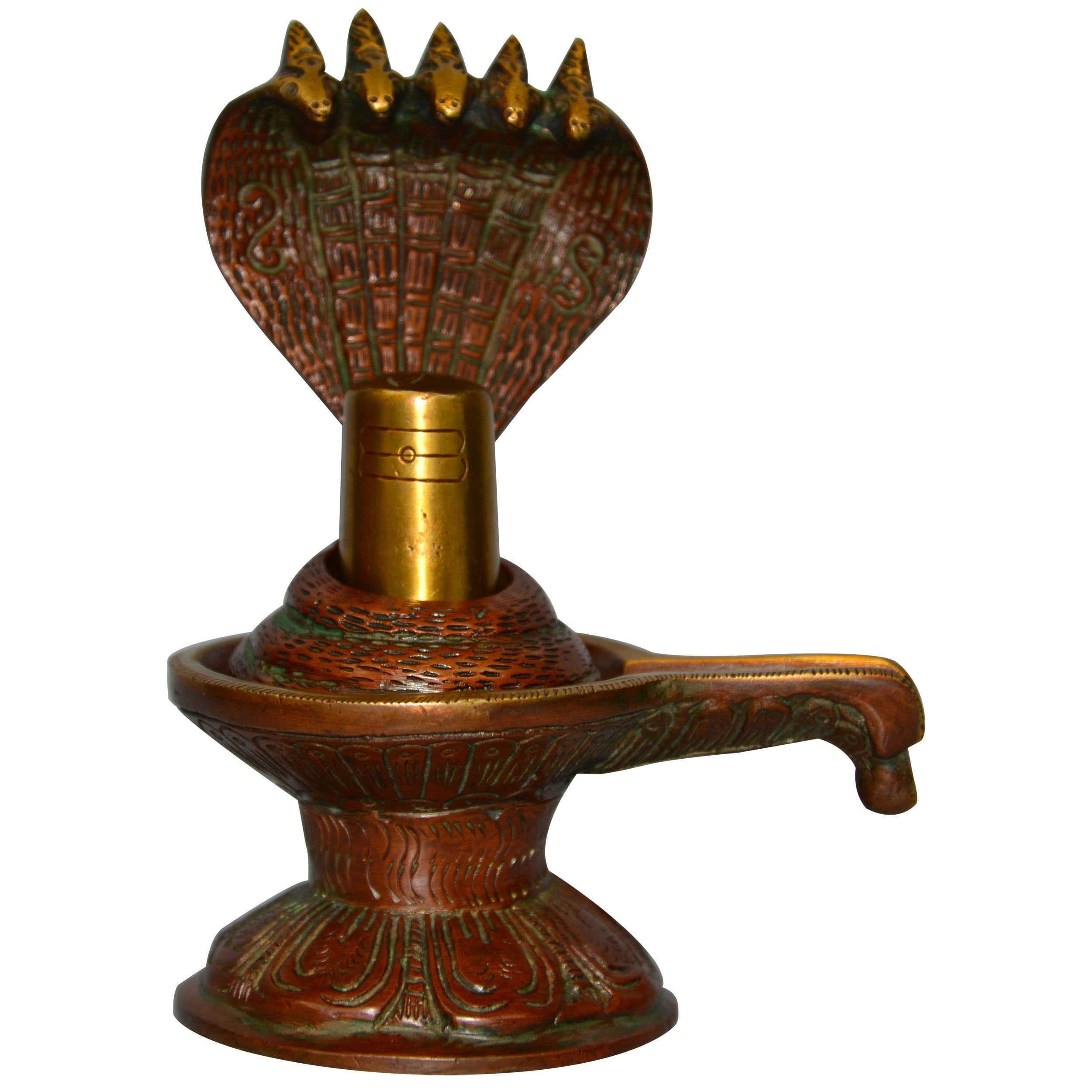 DronaIndia God Shiva Brass Statue Linga with Snake