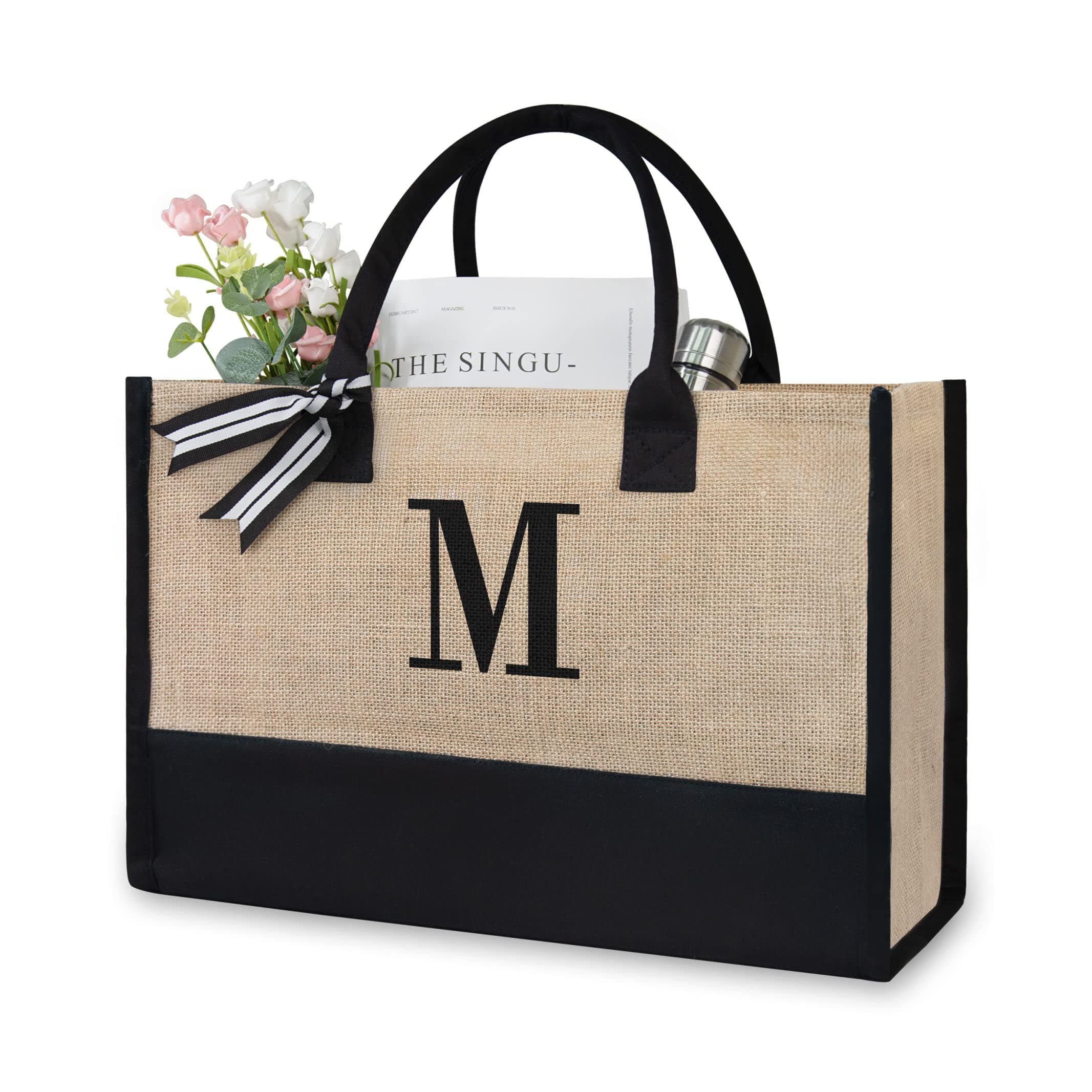 Personalized Initial Jute Bag, Tote Bag for Women