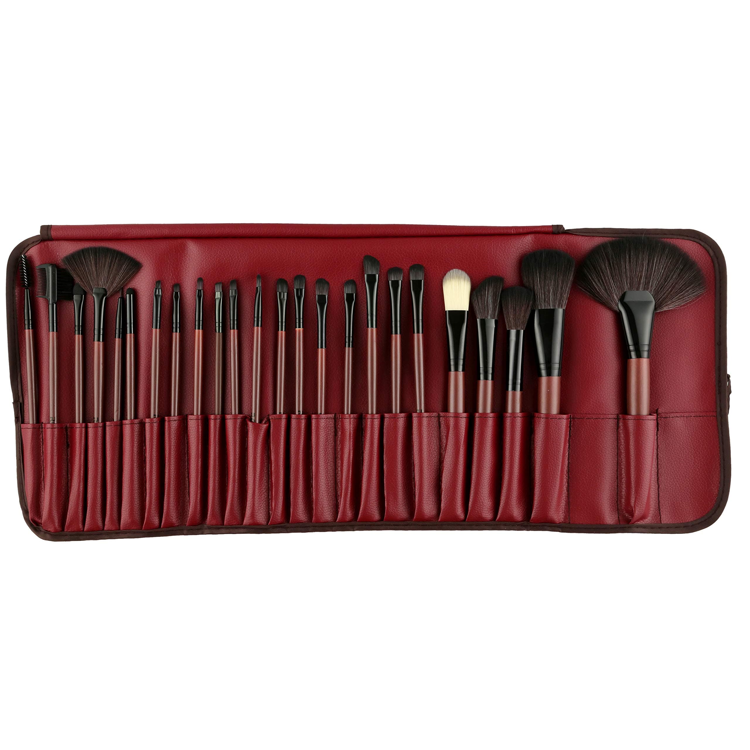 ROZIA Essential Cosmetics Professional Makeup Brushes Set with Case, Face Eye Shadow Eyeliner Foundation Blush Lip Powder Liquid Cream Blending Brush - 24 Pieces, Maroon