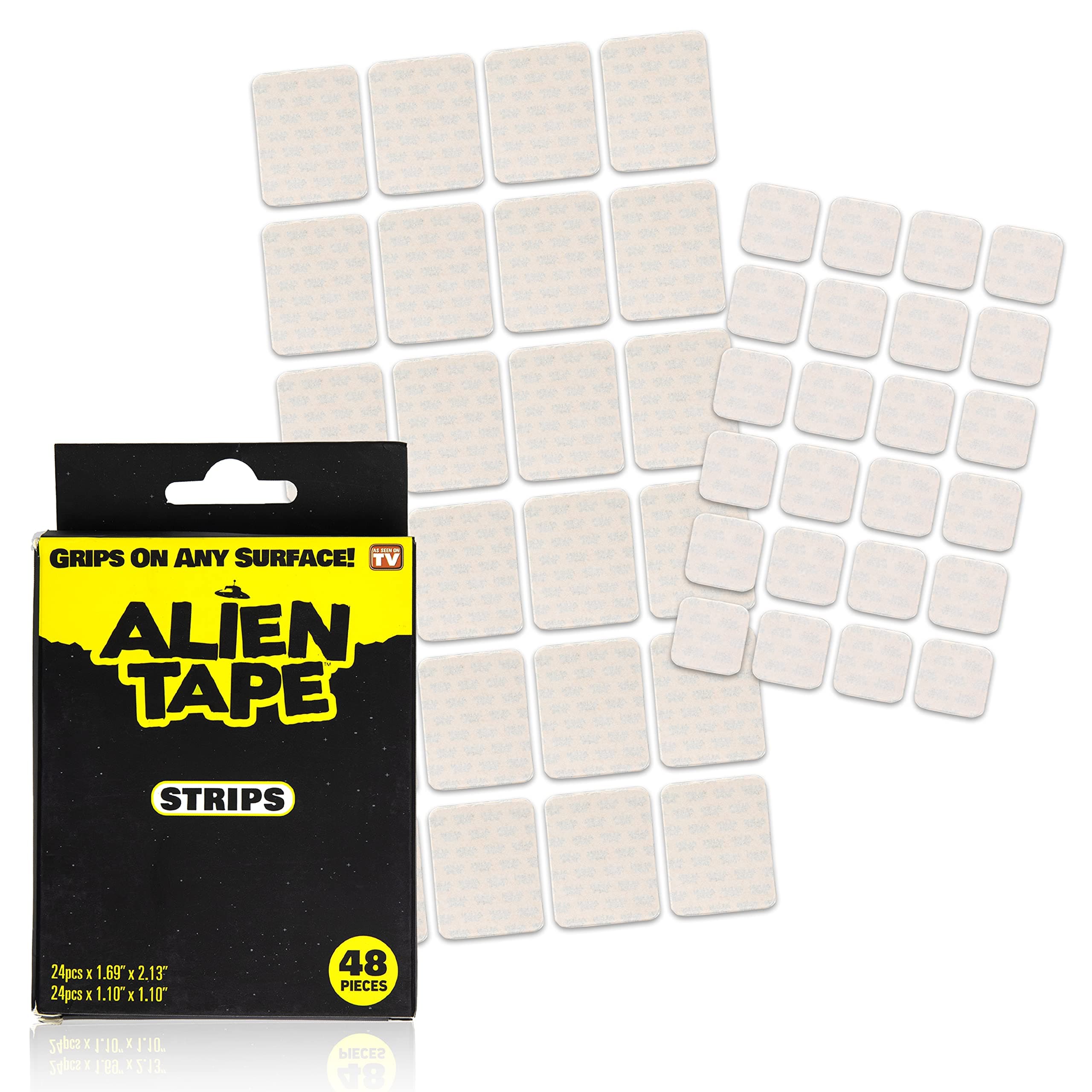 ALIENTAPE Strips Double Sided Tape Multipurpose Removable Adhesive Transparent Grip Mounting Strips 48 Pieces Washable Strong Sticky Heavy Duty for Carpet Photo Frame Poster Décor As Seen On TV