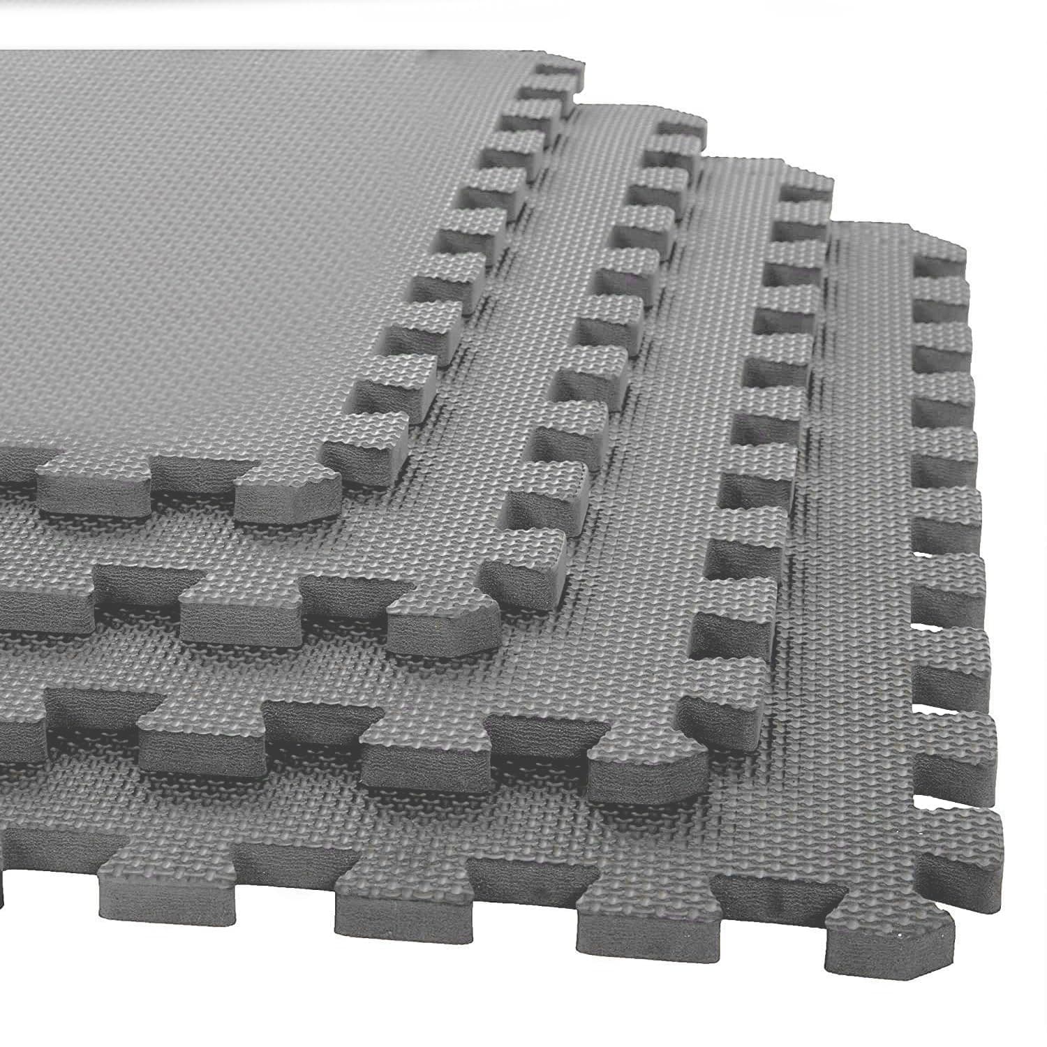 XTRIM Puzzle Exercise Mat (4 Tiles & 8 Borders,16 Sq.Ft. Area) High-Density EVA Foam Mat,Interlocking Tiles,Shock Proof,Protective Flooring For Gym Equipment,Puzzle Foam Mat Home,Kids Area Grey,Gray