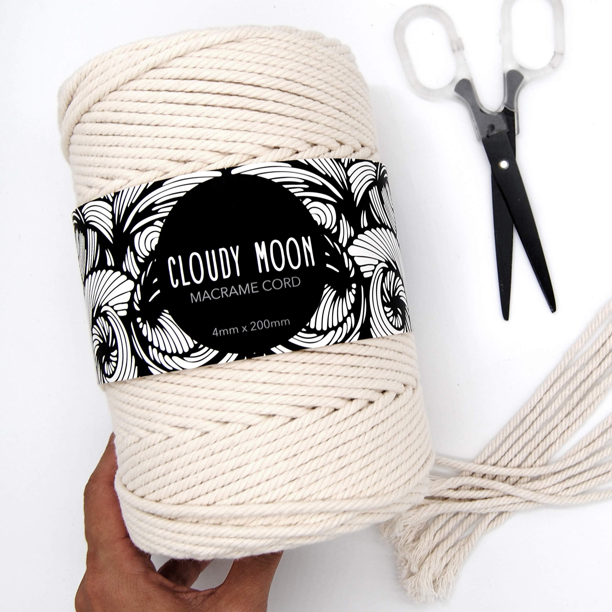Macrame Cord | 4mm x 200m | 100% Natural Soft Cotton | 4 Strand Twisted Rope for Wall Decor, Hanging Planters for Indoor & Outdoor Plants, Macrame Wall hanging, Hanging Wall Planter, Boho Room Decor
