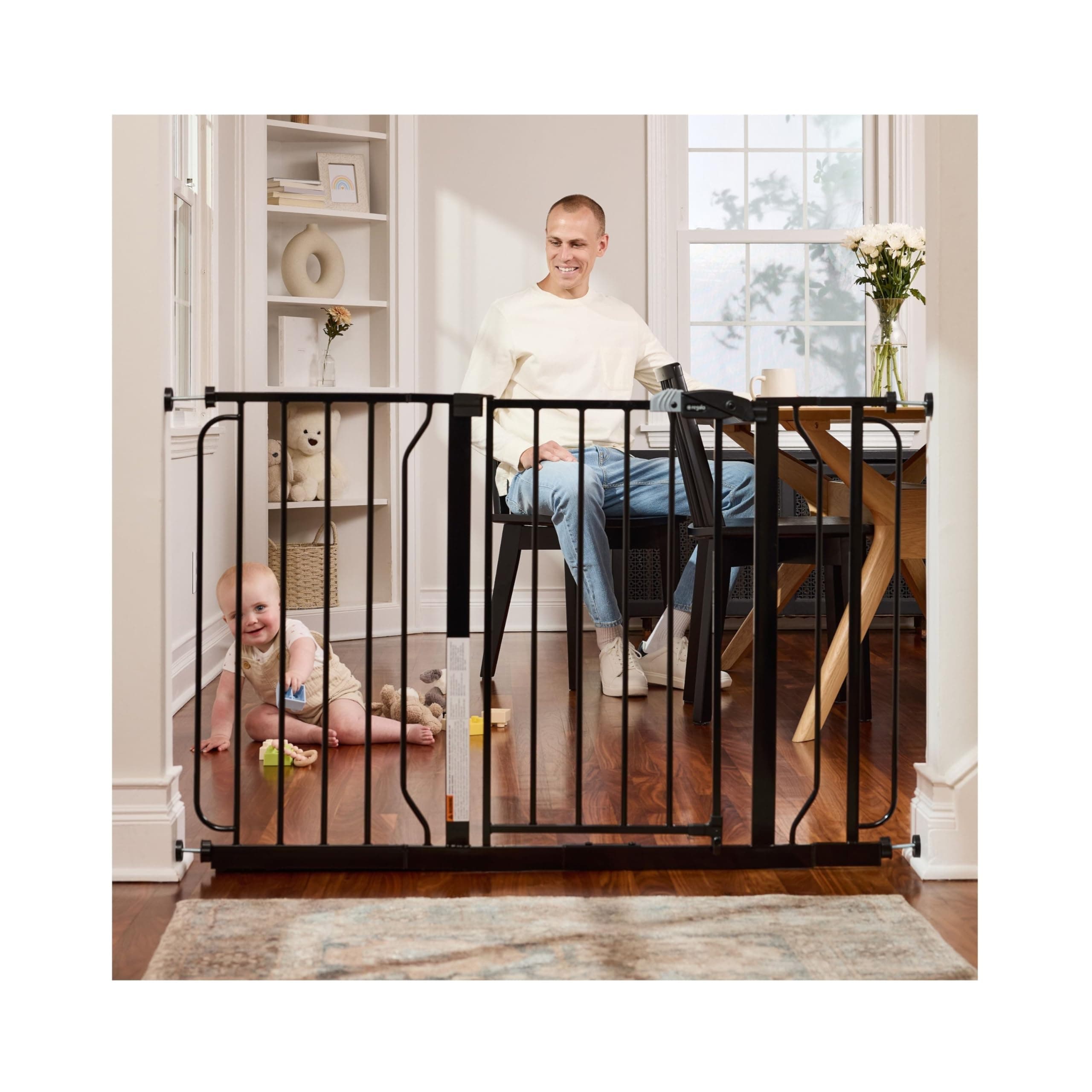Regalo Easy Step 49-Inch Extra Wide Baby Gate, Includes 4-Inch And 12-Inch Extension Kit, 4 Pack Of Pressure Mount Kit And 4 Pack Of Wall Mount Kit, Black