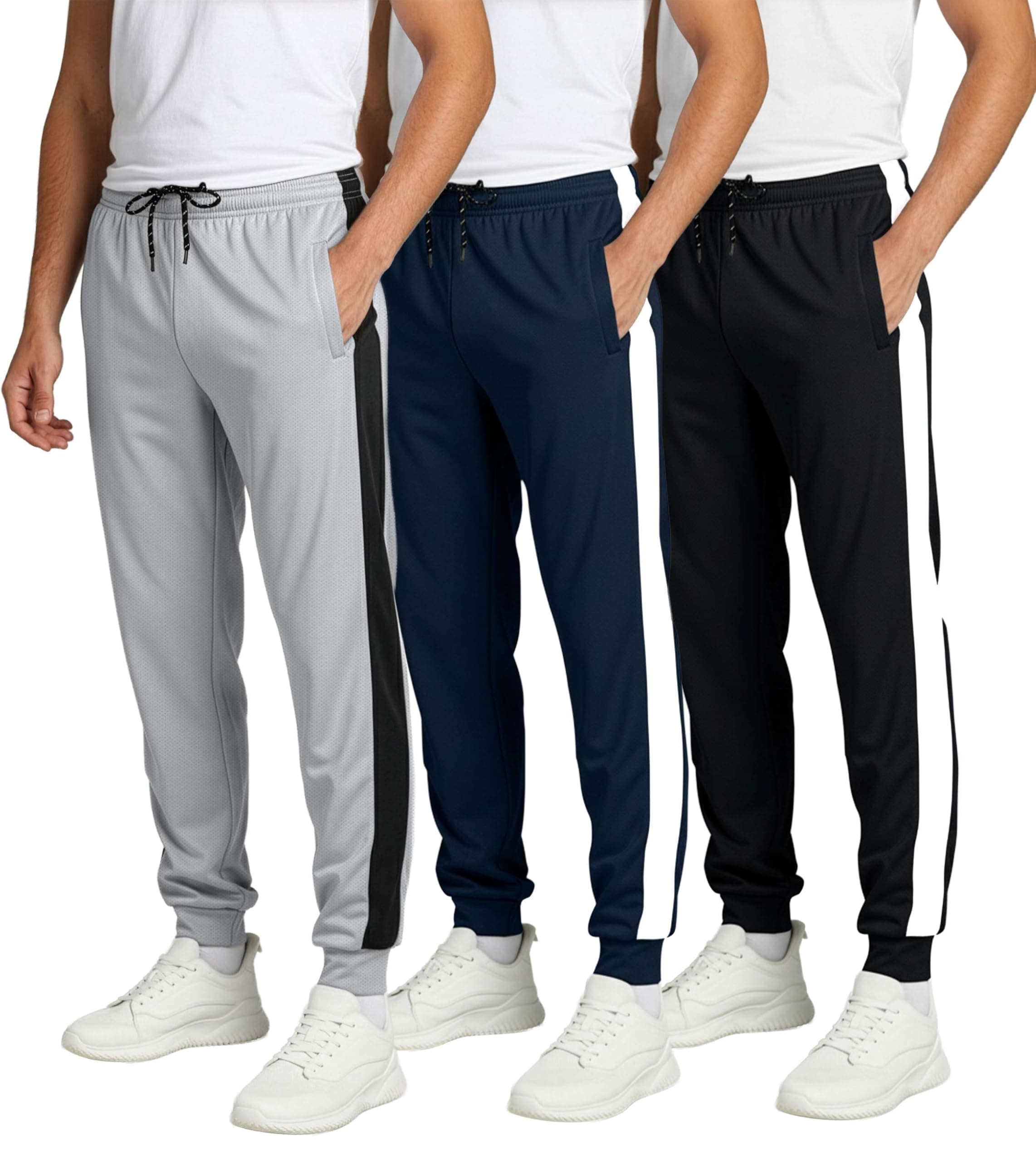 Real Essentials 3 Pack: Men's Mesh Jogger | Athletic Sweatpants with Pockets | Active Track Gym Workout Pant (Big & Tall)
