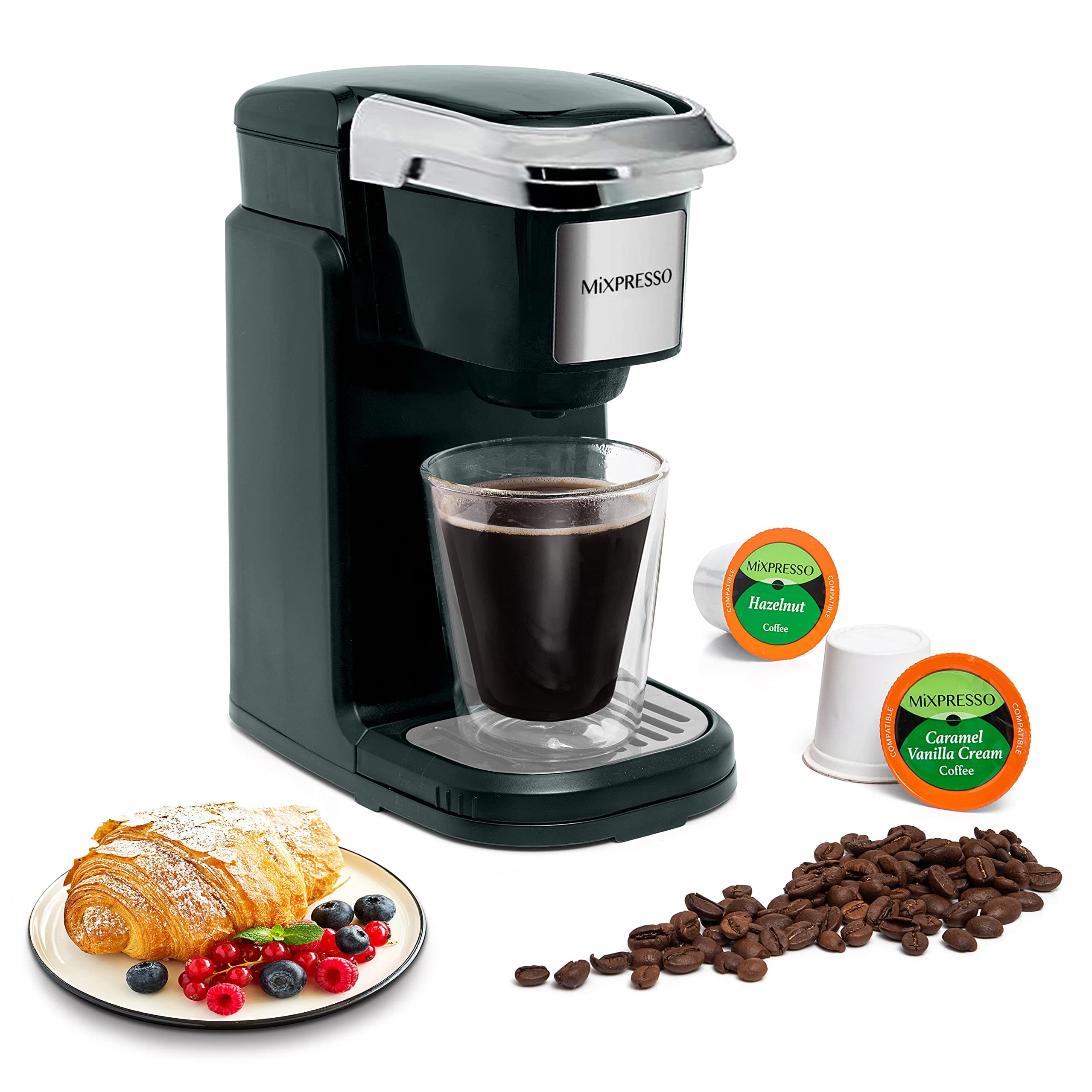 Mixpresso Coffee Mixpresso - Single Serve Coffee Maker | Compatible with K-Cups | Quick Brew Technology with Auto Shut-Off | One Touch Function | Programmable Features | Available in Dark Grey & Black Color