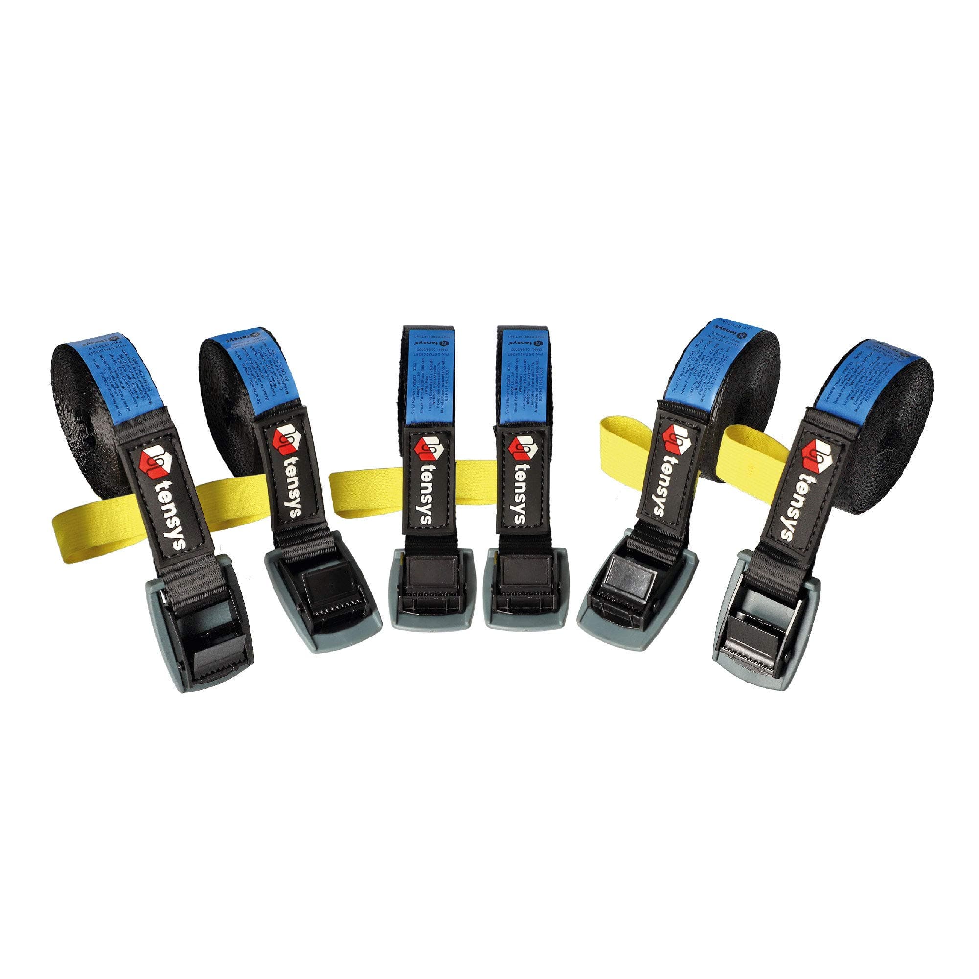 6 pack - 25mm Cambuckle Tensioner Straps - 3 Metre Length - For Securing Loads Black with reflective stripe