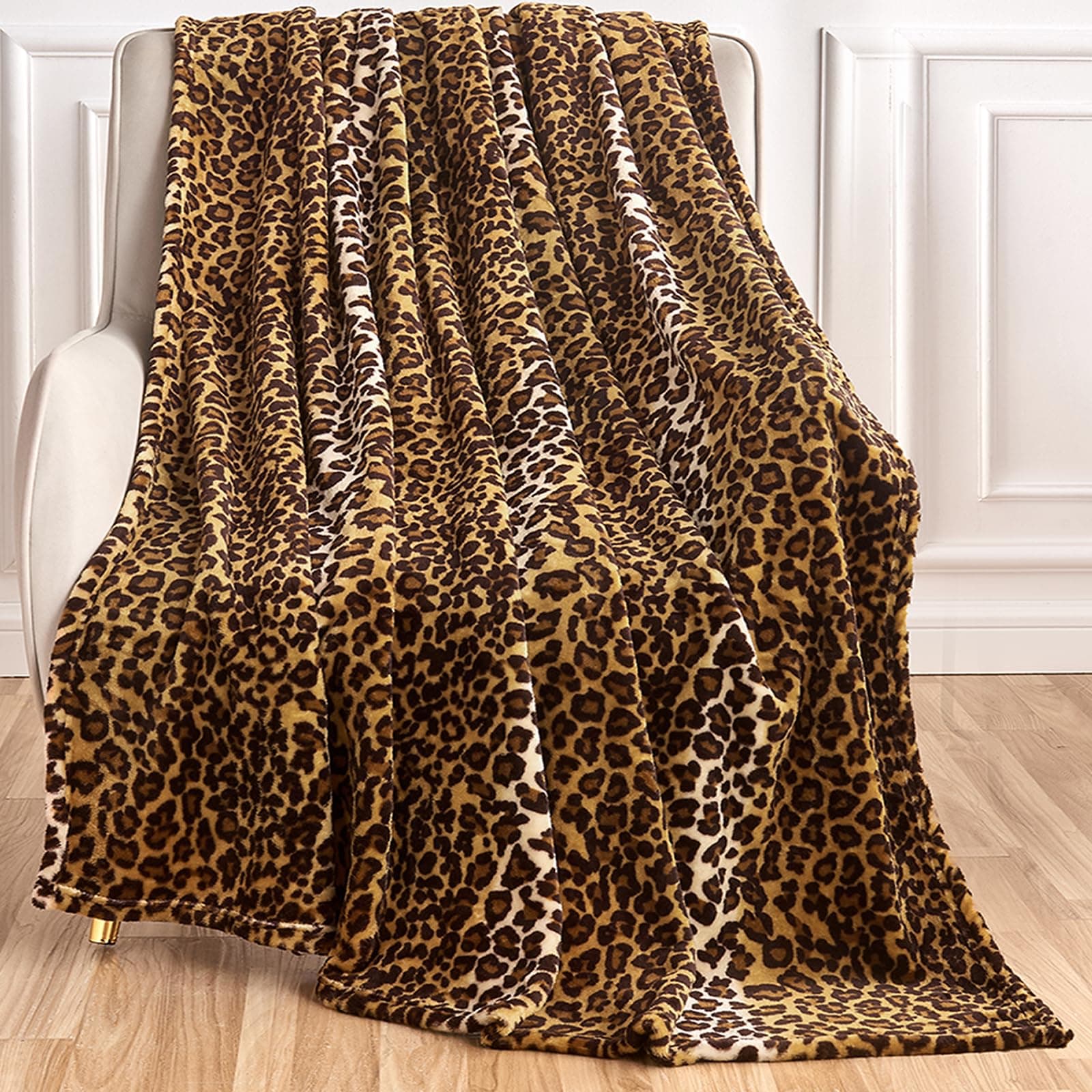 Leopard Print Blanket Fleece Throw for Bed Sofa Travel Camping Super Soft Cozy Fluffy Cheetah Print Blanket for All Seasons 50"x60"(Dark Brown)