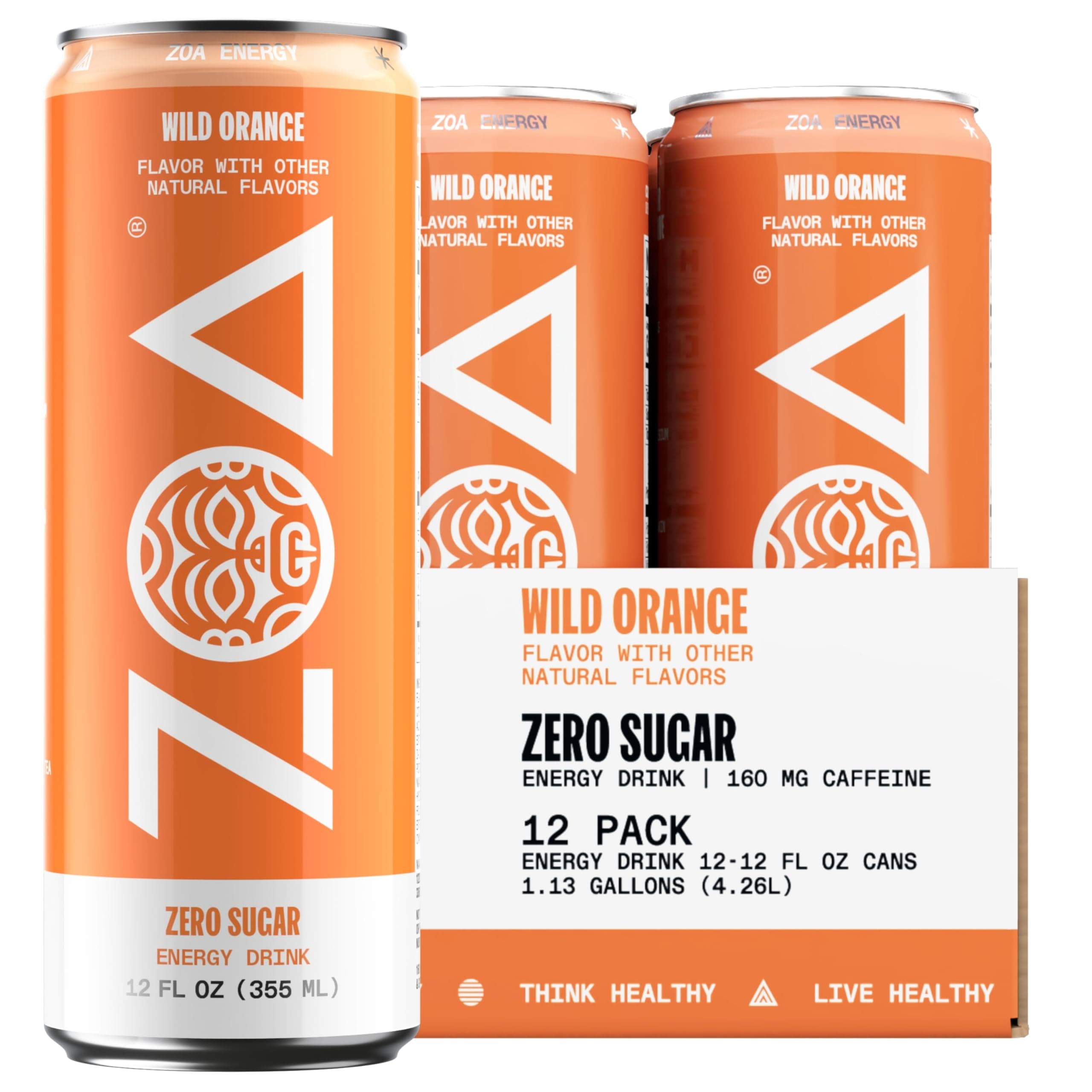 Zero Sugar Energy Drinks, Wild Orange - Sugar Free with Electrolytes, Healthy Vitamin C, Amino Acids, Essential B-Vitamins, and Caffeine from Green Tea - 12 Fl Oz (12-Pack)