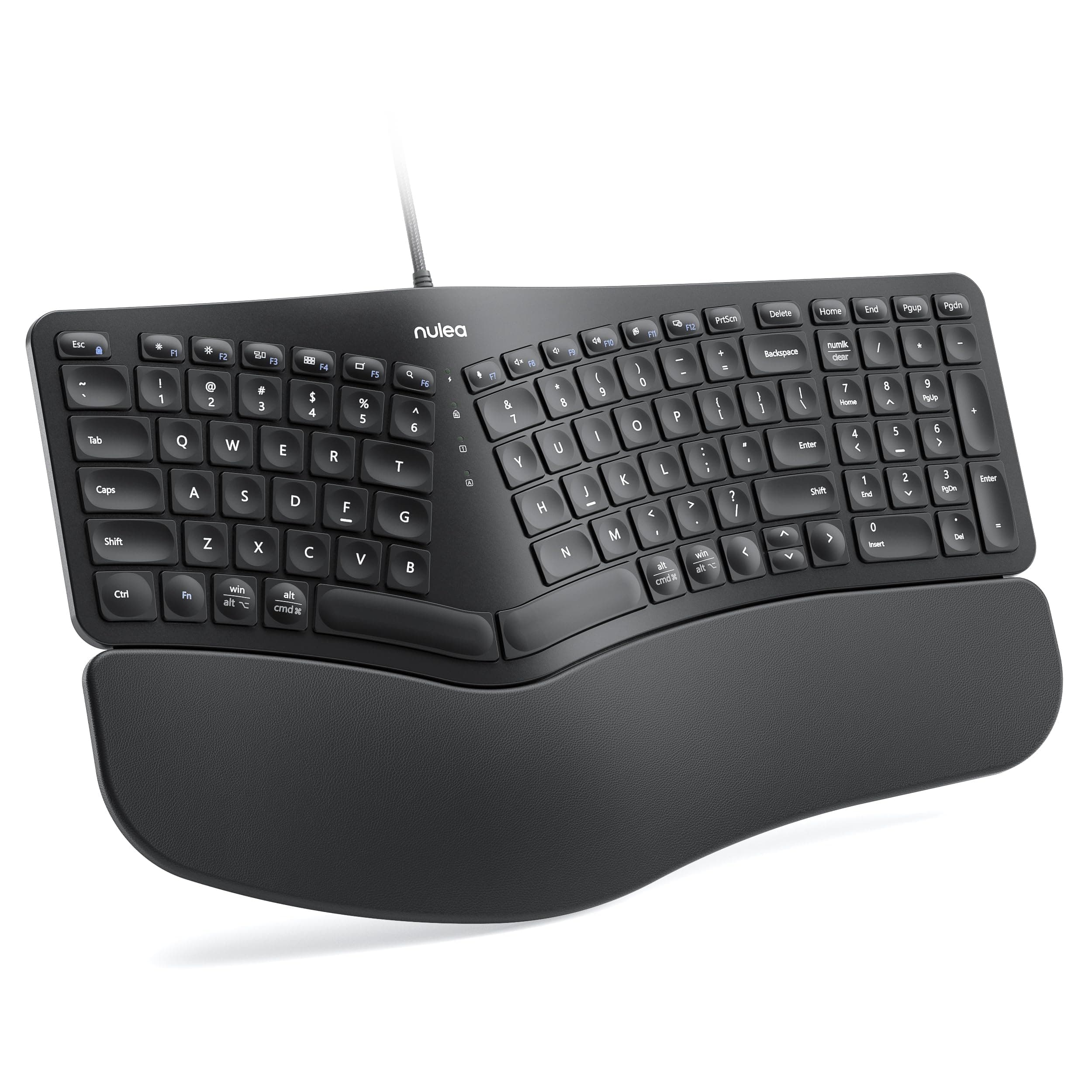 Wired Ergonomic Keyboard, Split Keyboard with Wrist Rest, 7-Color Backlight, Natural Typing, Compatible with Windows/Mac