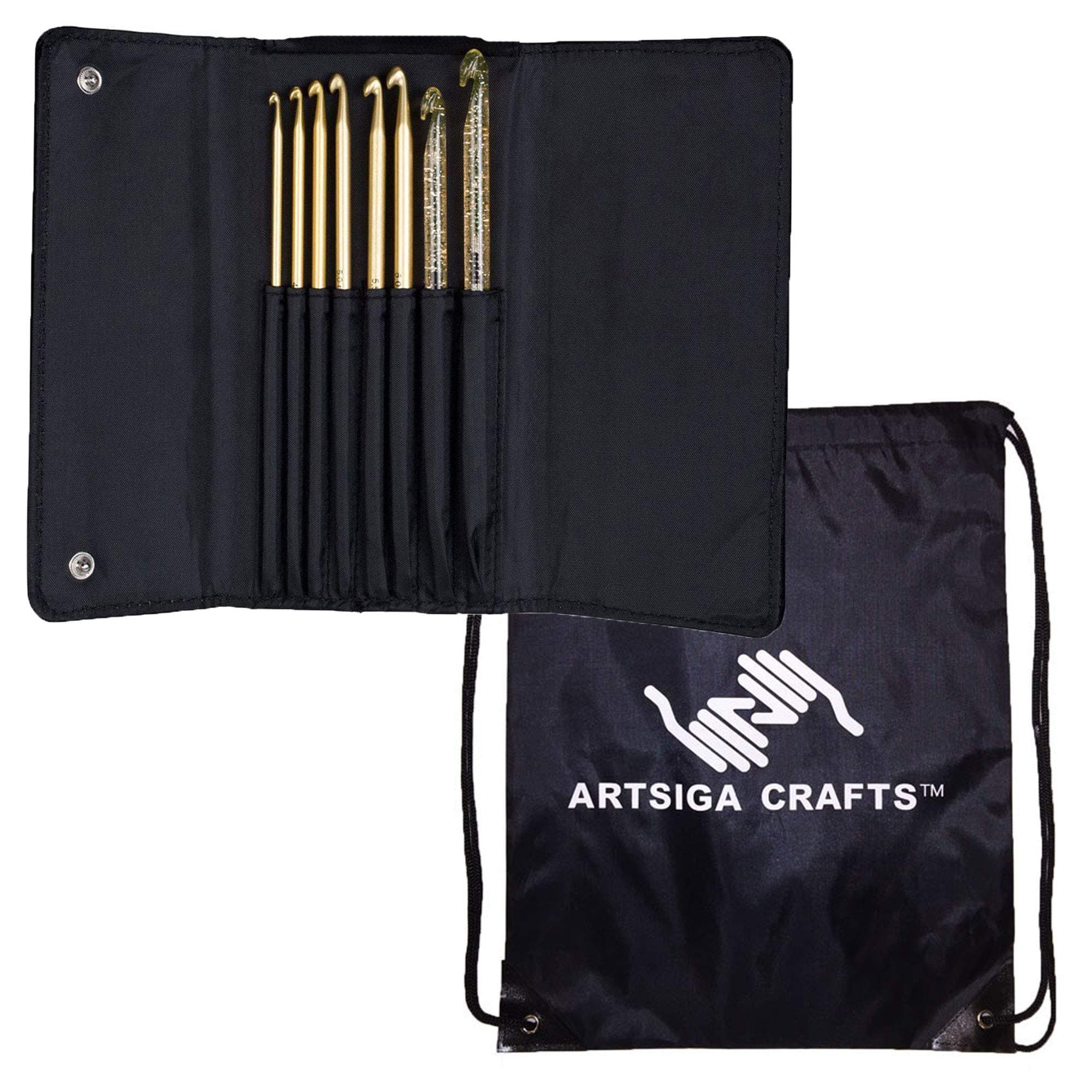 addi Click Crochet Hook 6.5-Inch Interchangeable Aluminum & Plastic Booster Pack Set Sizes 3.75mm and US F, G, H, I, J, L and M, Use with Other Click Sets, with Project Bag