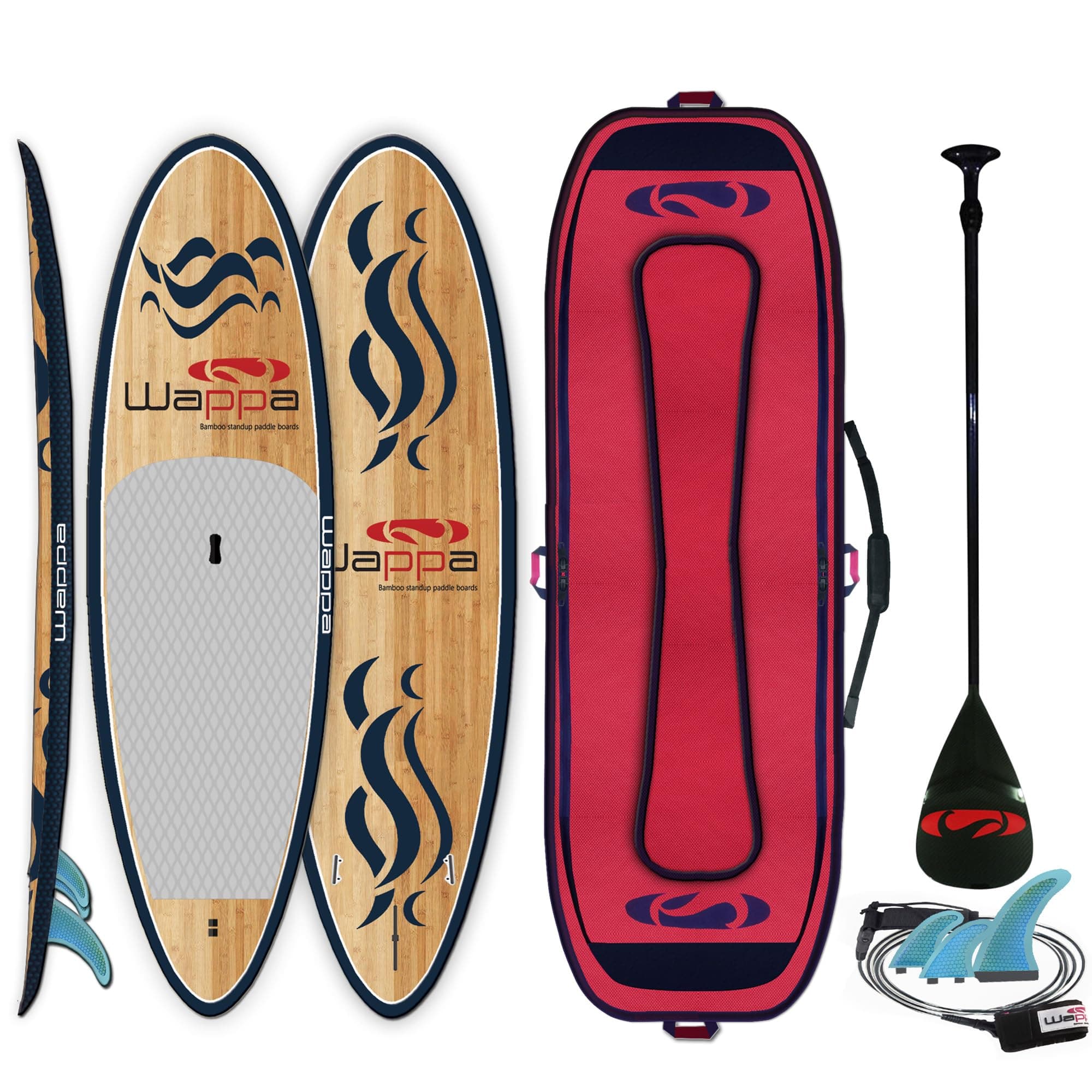 Wappa Olas Stand Up Paddle Board (11 Feet) SUP Wide Stance with Rounded Pintail | Enhanced Paddling and Surf Control | Non-Slip Center Deck | FCS Honeycomb Fins