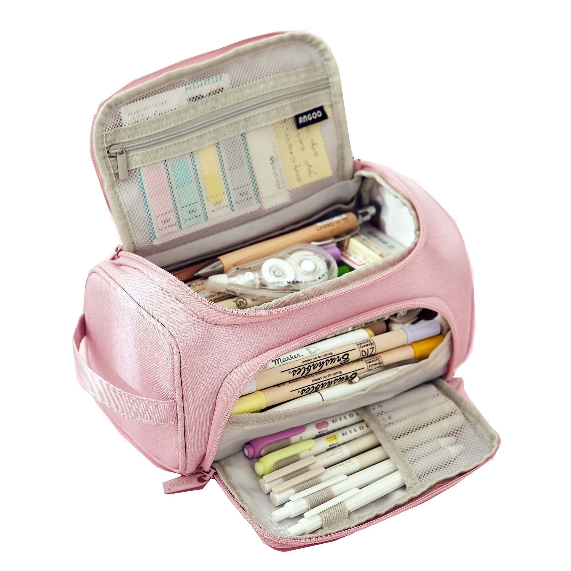 Friinder Big Capacity Multiple Use Pencil Bag, Large Storage Simple Stationery Organizer, Pen Marker Pouch for Adults, Office Business Christmas Holiday New Year Gift, Cosmetics Pouch Makeup Bag(Pink)