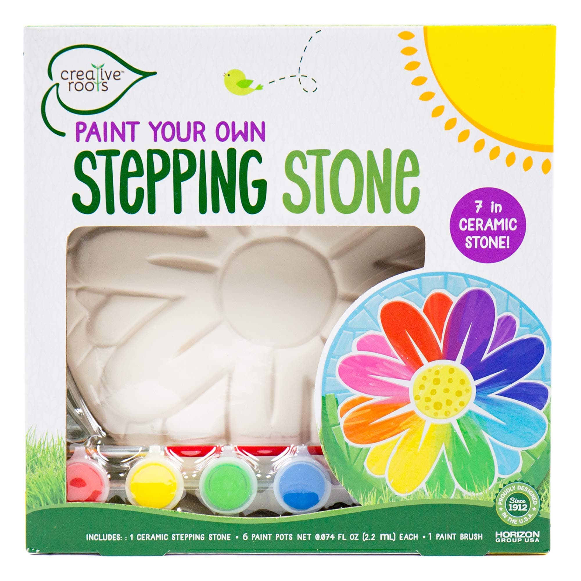 Mosaic Flower Garden Stepping Stone Kit, Includes 7-Inch Ceramic Stone & 6 Vibrant Paints, DIY Stepping Stone Kit for Kids Ages 6+