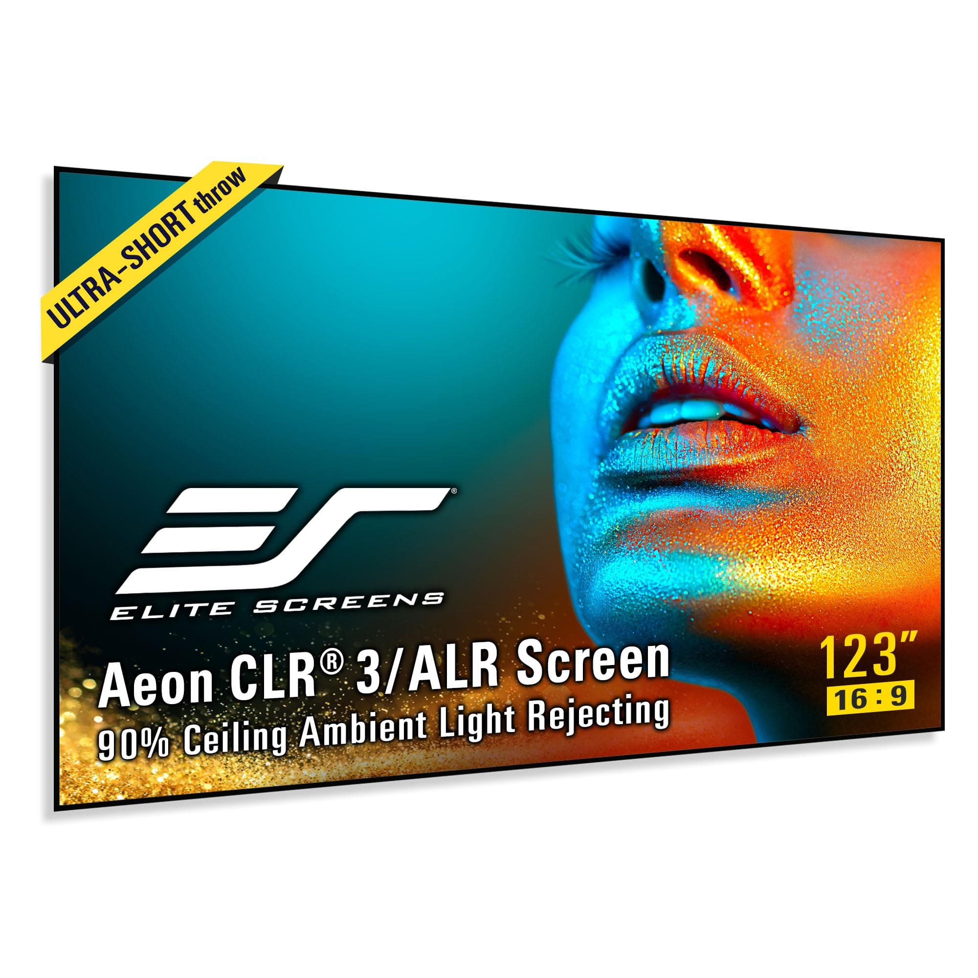 Elite Screens Aeon CLR3 123" UST ALR Projector Screen, 16:9 4K Ultra HD, 90% Ceiling Light Rejecting, Edge-Free Fixed Frame, Grey Screen for Indoor Home Theater & Movies – AR123H-CLR3