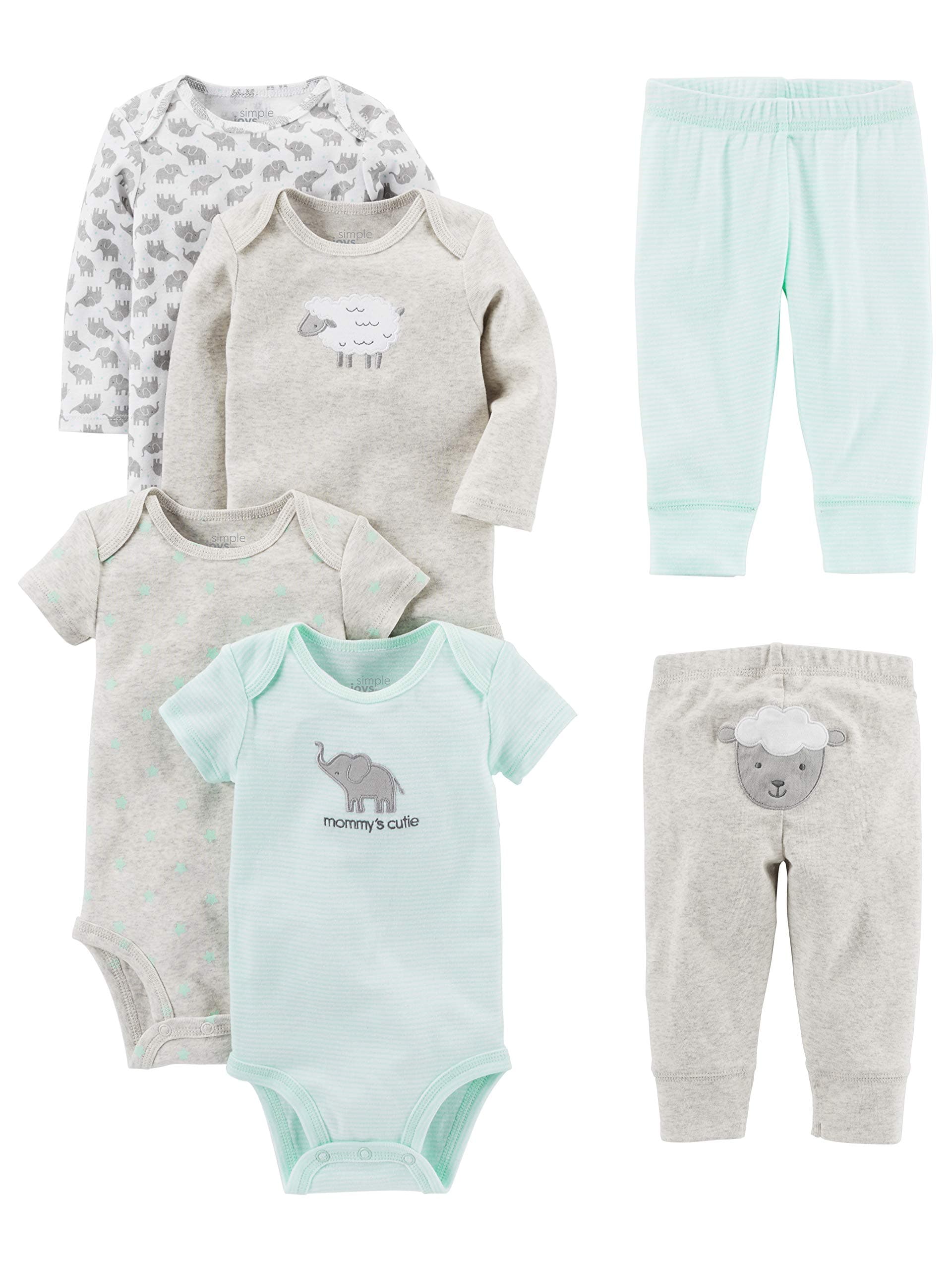 Baby 6-piece Bodysuits (Short and Long Sleeve) and Pants Set